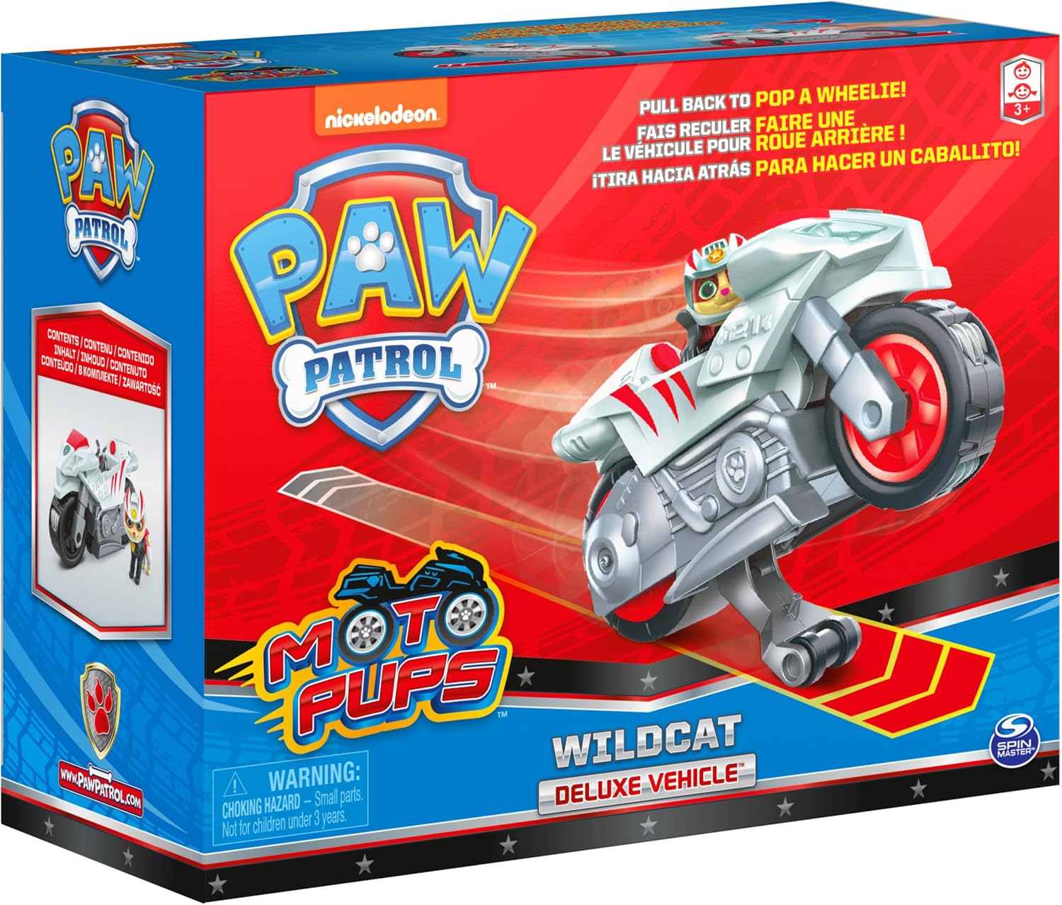 PAW Patrol, Moto Pups Wildcat’s Deluxe Pull Back Motorcycle Vehicle with Wheelie Feature and Toy Figure