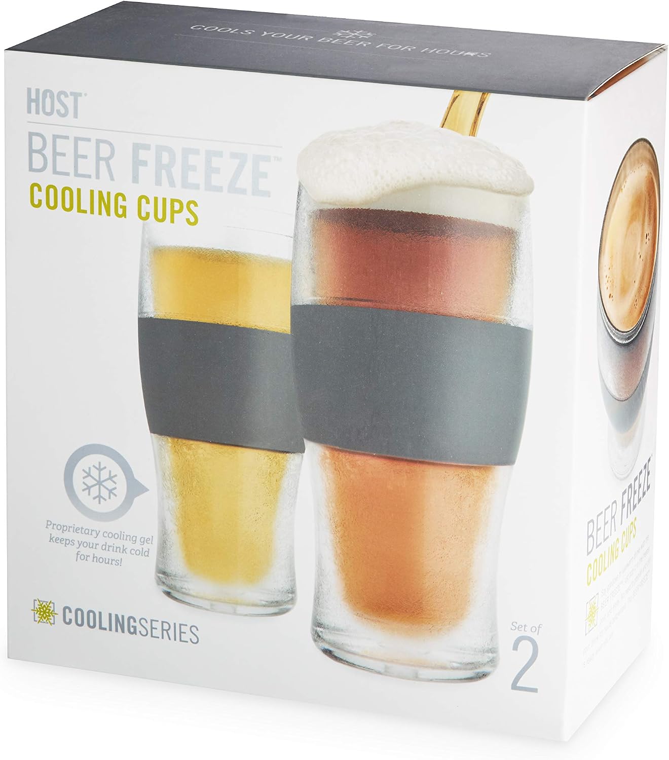 Host FREEZE Beer Glasses, Frozen Beer Mugs, Freezable Pint Glass Set, Insulated Pint Glass to Keep Your Drinks Cold, Double Walled Insulated Glasses