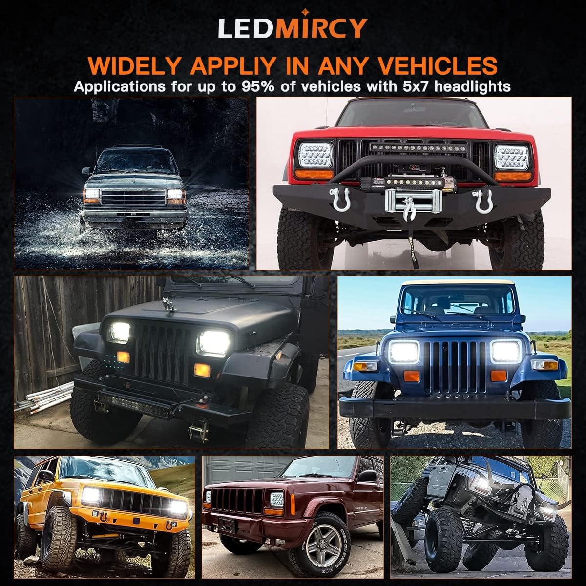 LEDMIRCY 5X7 LED Headlights, H6054 Headlights 7x6 Hi/Low Light 2PCS | Automotive Headlight Rectangular Assemblies 7x6 Replacement Headlamp for Truck Chevy Cherokee Tacoma Ford Van Sedans
