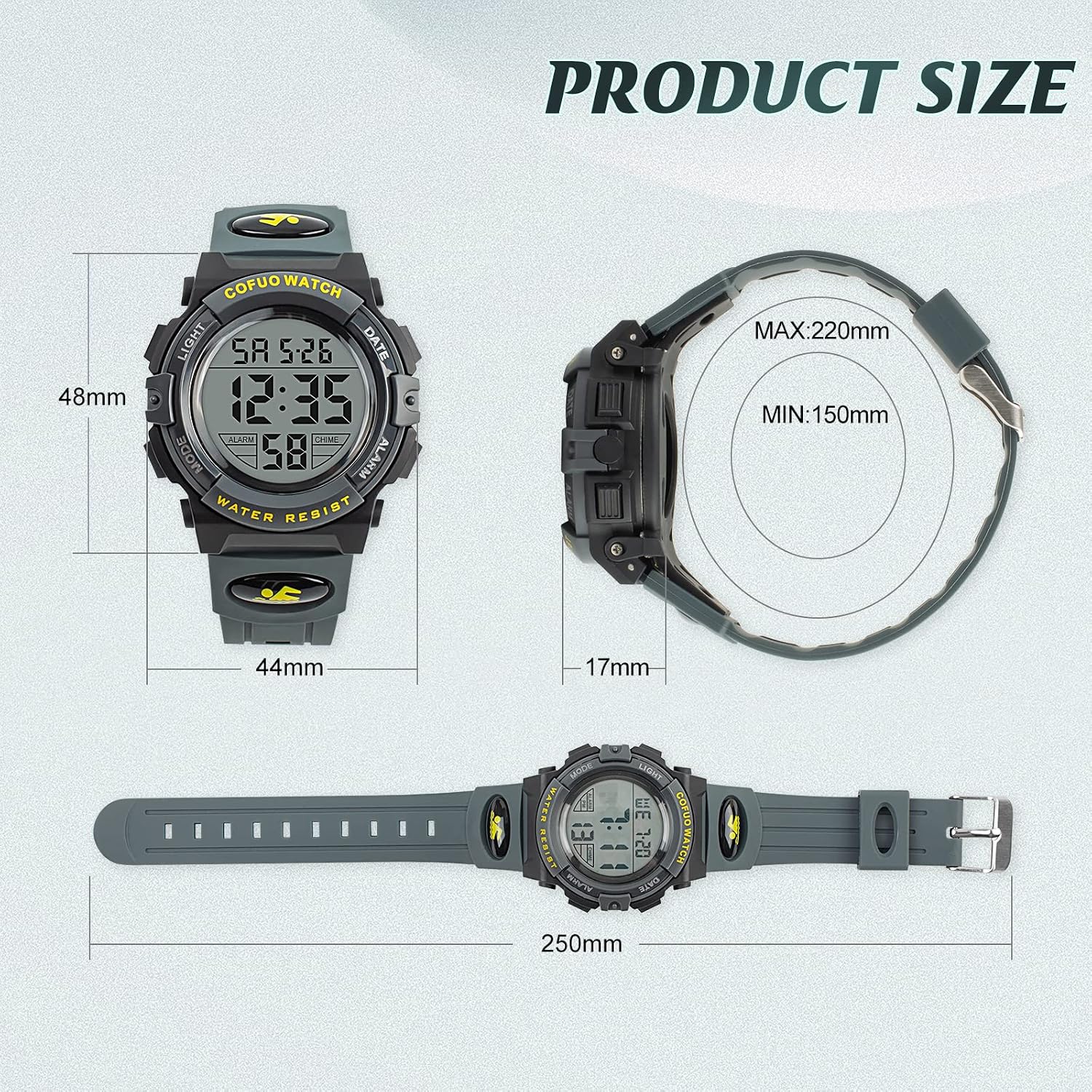 cofuo Kids Digital Watch for Boys Girls, Boys Watches Ages 3-17,Sport Outdoor Watch for Kid, 50M Waterproof Analog Multifunctional Chronograph LED Alarm Stopwatch Silicone Band, Kids Gift