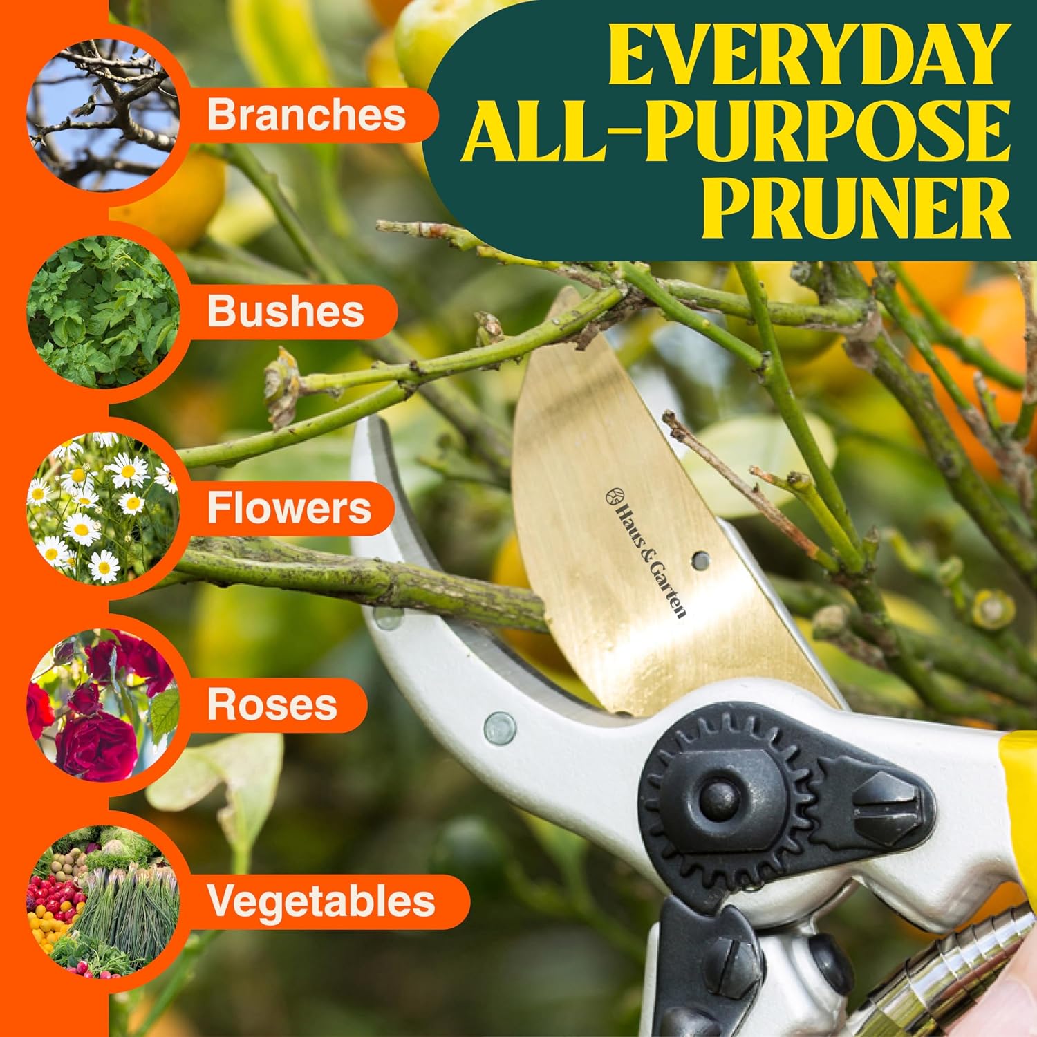 Haus & Garten ClassicPRO 8.5" Professional Premium Titanium Bypass Pruning Shears - Use As Pruners, Garden Shears, Heavy Duty Handheld Pruning Shears For Gardening, Clippers, Pruner Scissor Tool