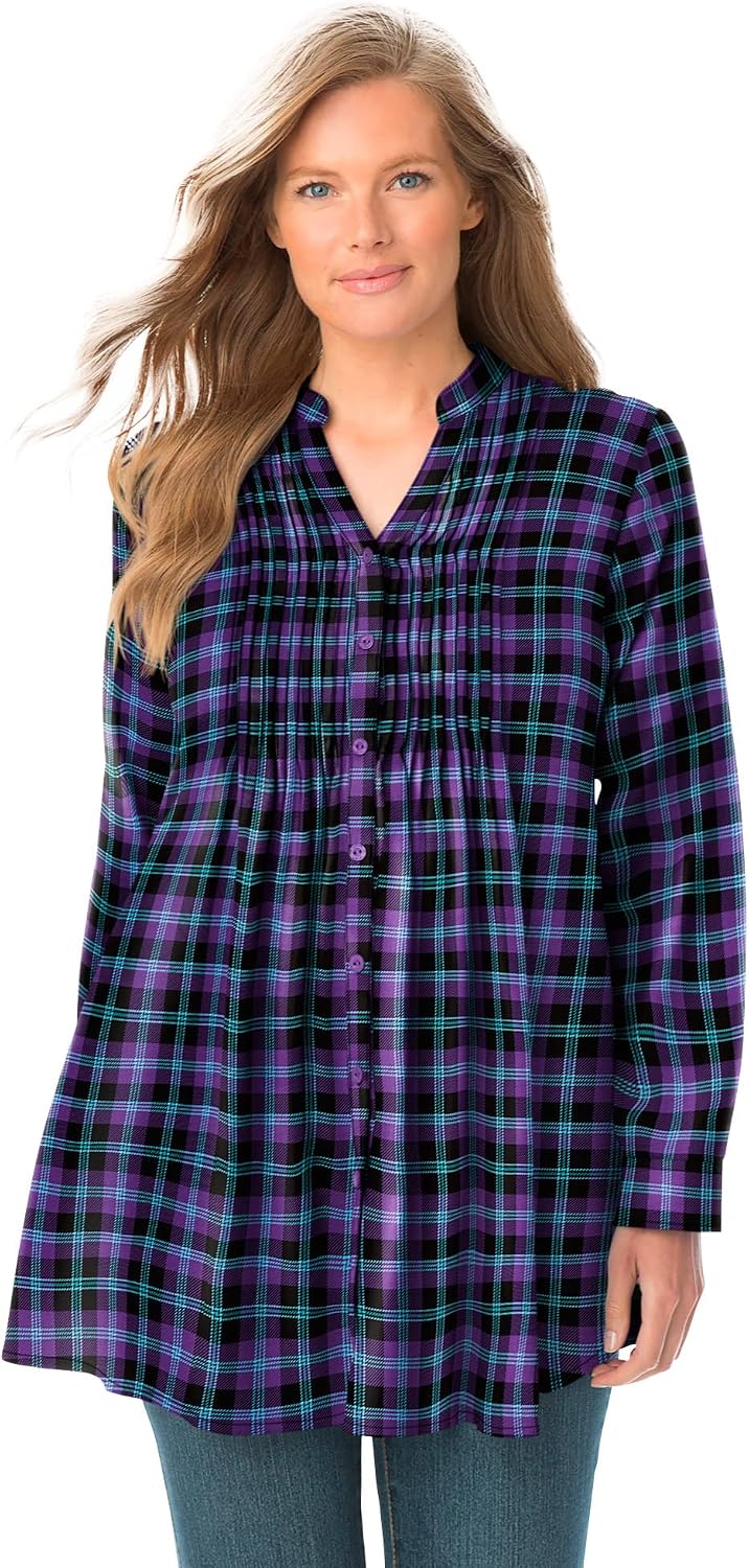 Woman Within Pintucked Flannel Shirt