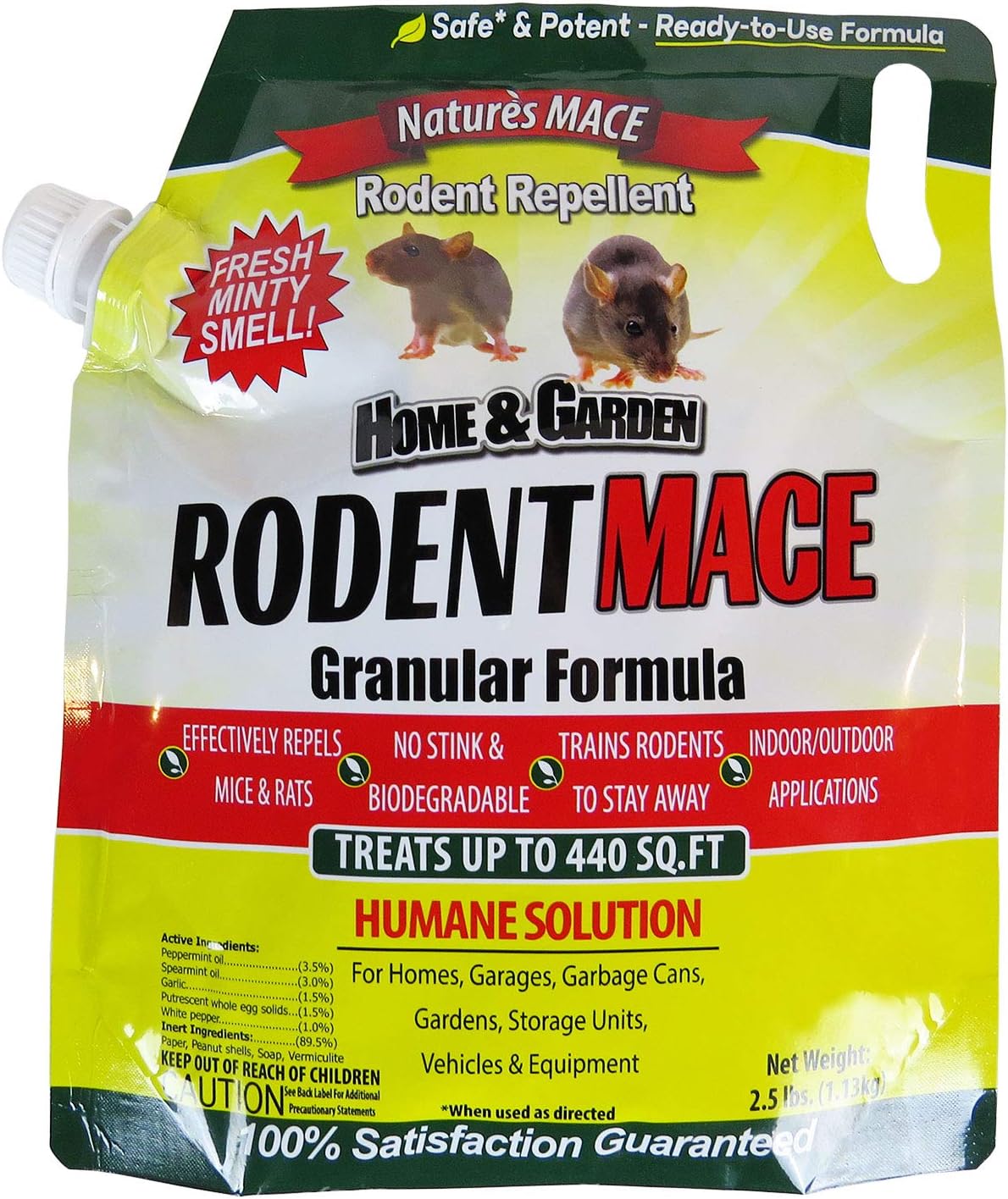 Nature’s MACE Rodent Repellent 22lb, Rodent Repellent Granules for Indoor & Outdoor, Mouse and Rat Prevention, for Garage, Attic, Kitchen, Car, Peppermint Oil Blend, Safe to Use, Covers 4,400 Sq Ft
