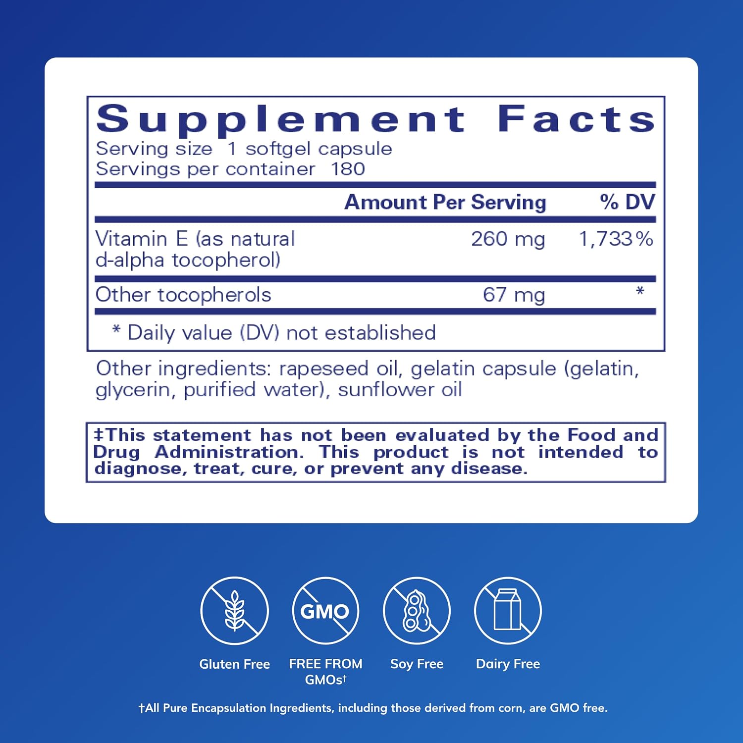Pure Encapsulations Vitamin E (with Mixed Tocopherols) - Antioxidant Protection & Cellular Function* - Contains Mixed Tocopherols - Non-GMO - 90 Softgel Capsules | Antioxidant Protection and Cellular Function*, Contains Mixed Tocopherols, Non-GMO