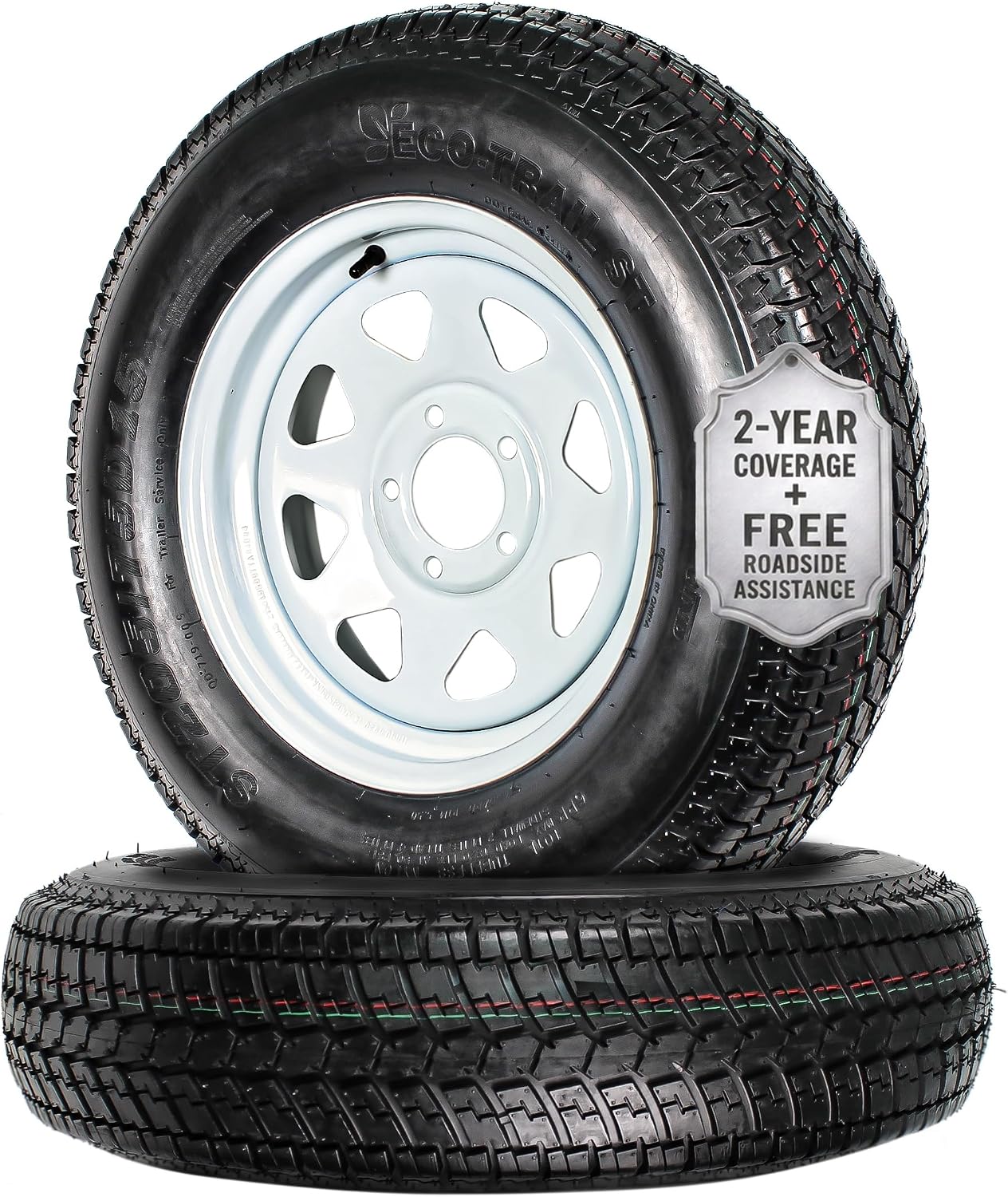 eCustomrim 2 Pack Trailer Tire Assembly ST205/75D15 Load C 5 Lug White