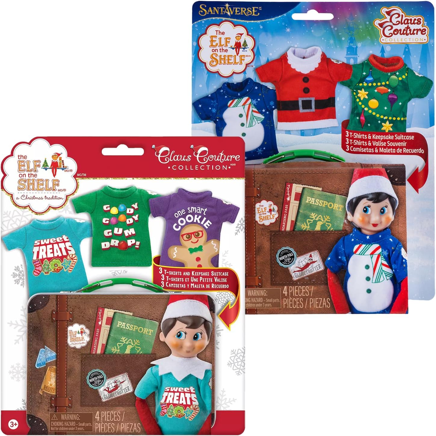 The Elf on the Shelf Claus Couture Suitcase Duo: Sweet Treats Pack and Christmas T-Shirt Party Pack