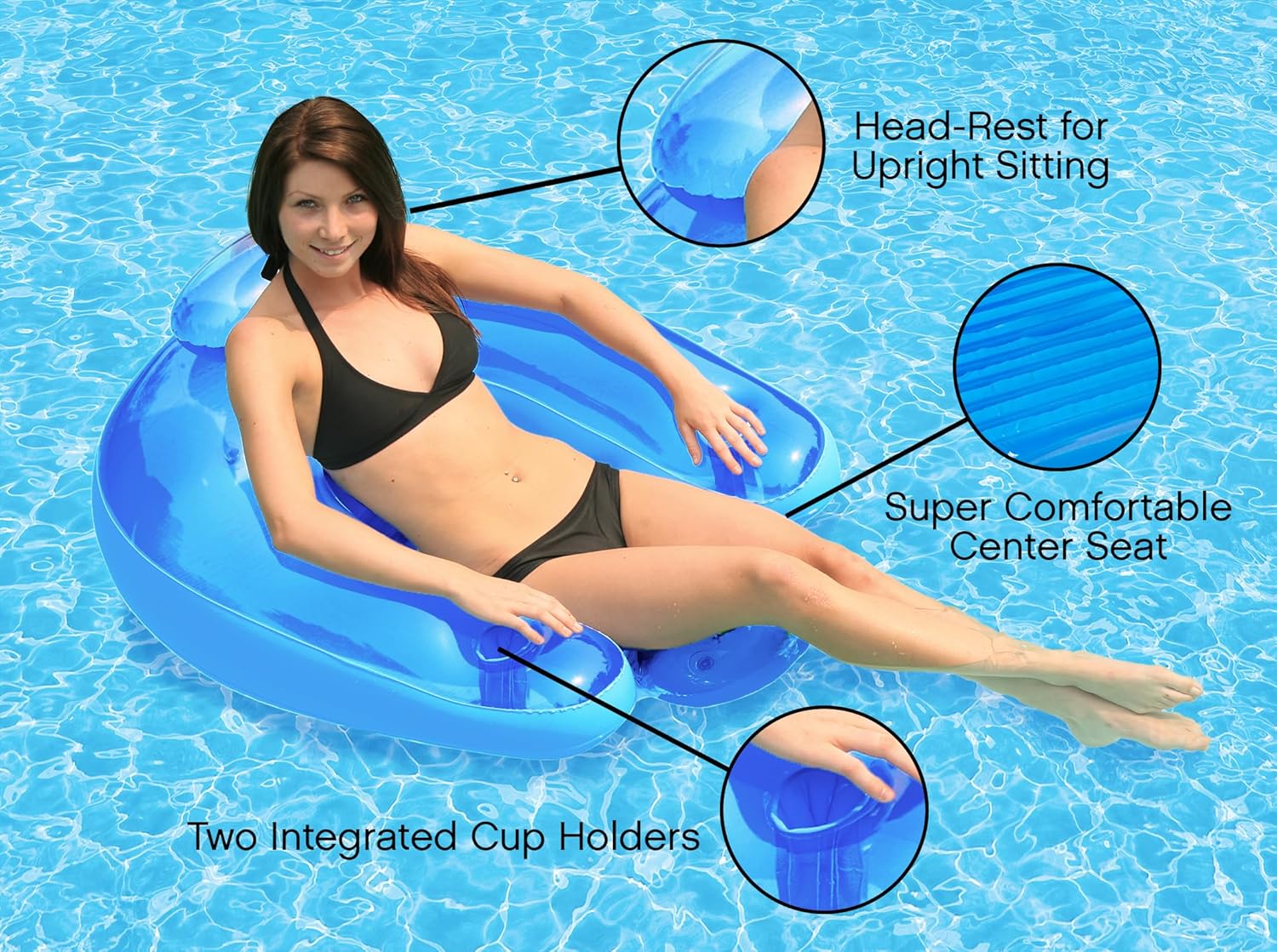 Poolmaster Paradise Water Chair, Inflatable Adult Pool Float Lounge Chair with Backrest, Armrests & Dual Cup Holders, Comfortable Floating Seat for Pool, Lake, Beach or River Relaxation