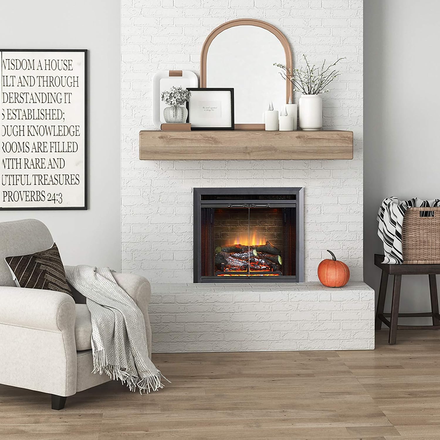 PuraFlame Klaus Electric Fireplace Insert with Fire Crackling Sound, Glass Door and Mesh Screen, 750/1500W, Black, 29 15/16 Inches Wide