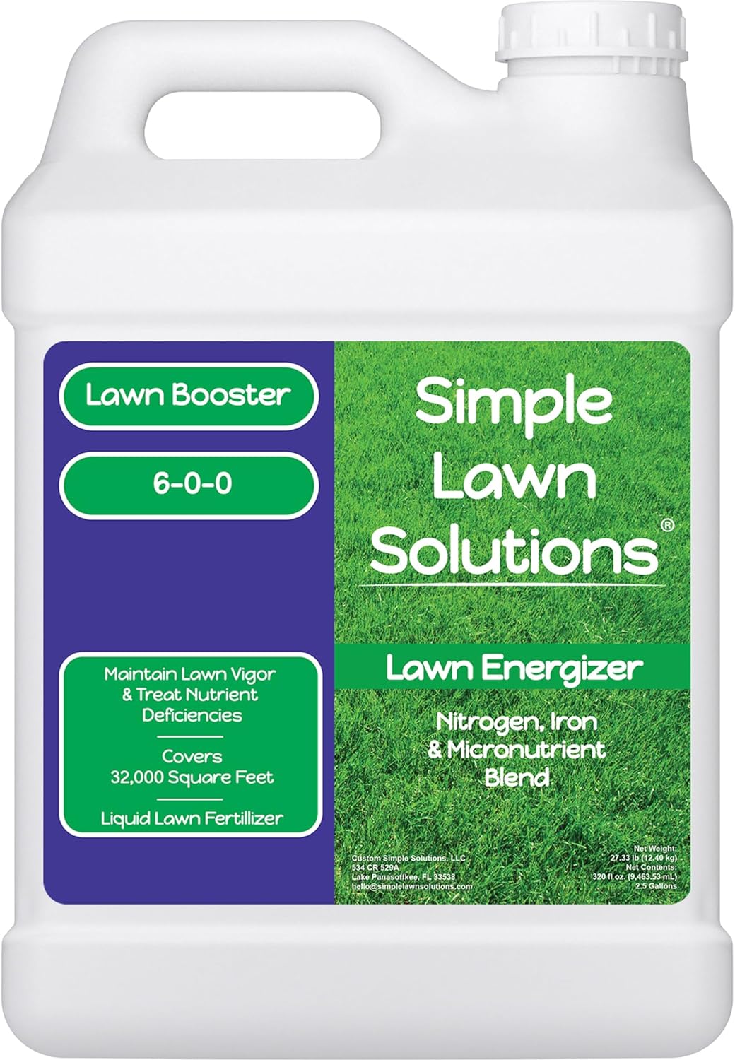 Commercial Grade Lawn Fertilizer with Iron- Liquid Fertilizer Spray- Nitrogen and Iron for Deeper Green Turf- Any Grass Type - Simple Lawn Solutions - Lawn Energizer - 32 Ounce