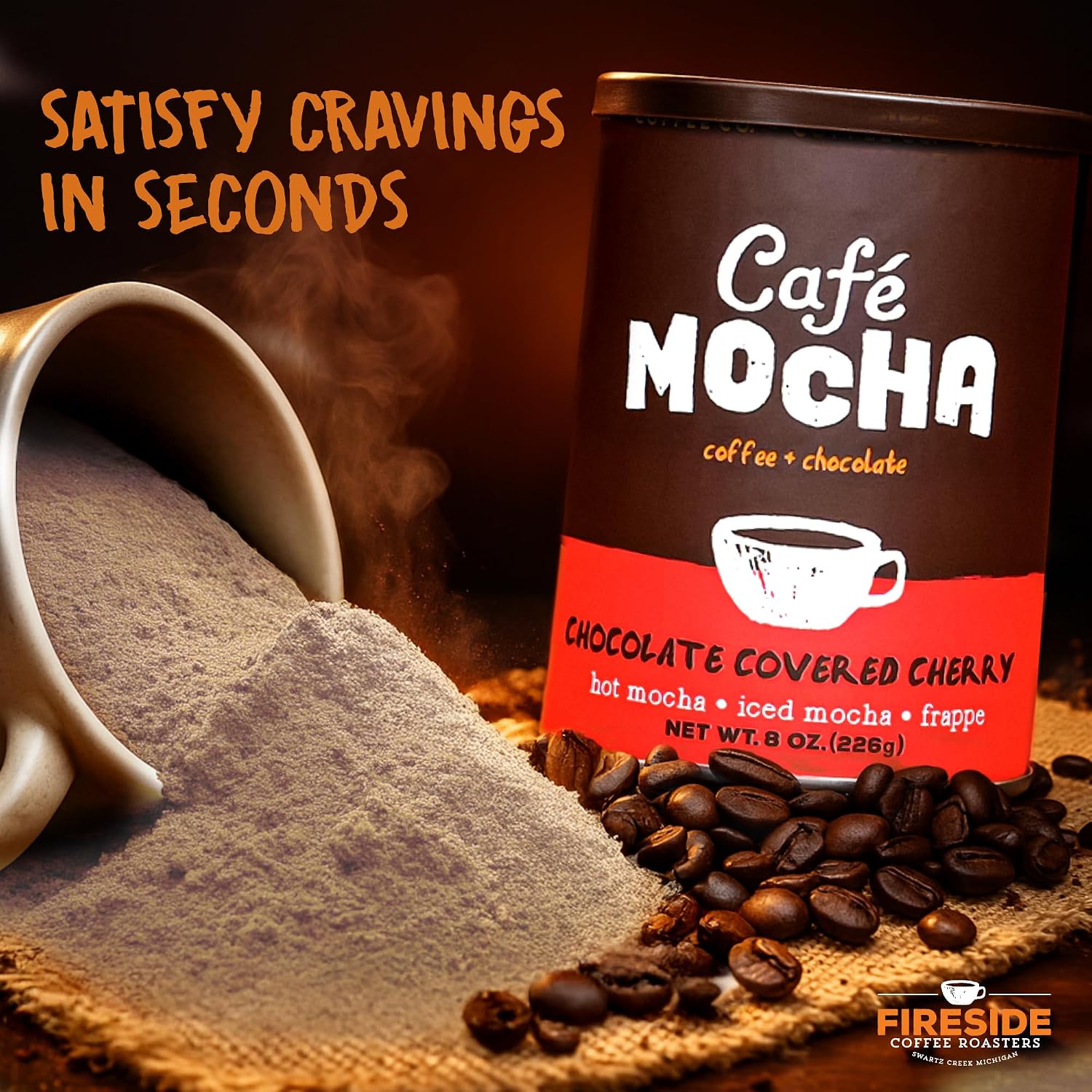 Fireside Coffee Irish Cream Cafe Mocha - Premium Instant Coffee Chocolate Blend - Versatile Caffeinated Drink Mix for Hot, Iced, Milkshake, and Mocha Frappe Mix, Only Add Water and Enjoy, 8 Ounces