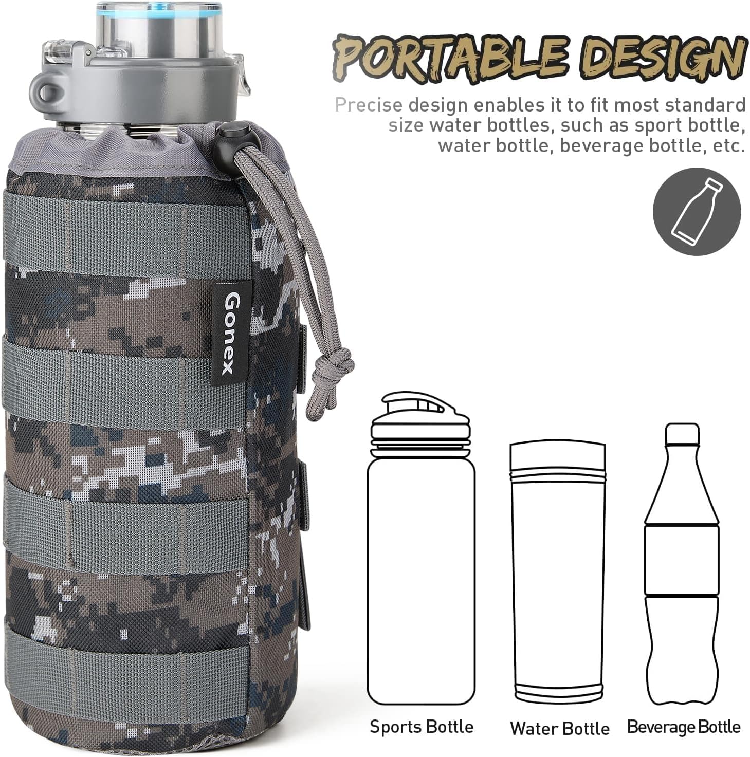 Gonex MOLLE Bottle Pouch, Drawstring Water Bottle Holder | 900D Oxford, Mesh Bottom, Fits MOLLE Packs & Vests, Flexible Height, Holds Bottles or Umbrellas