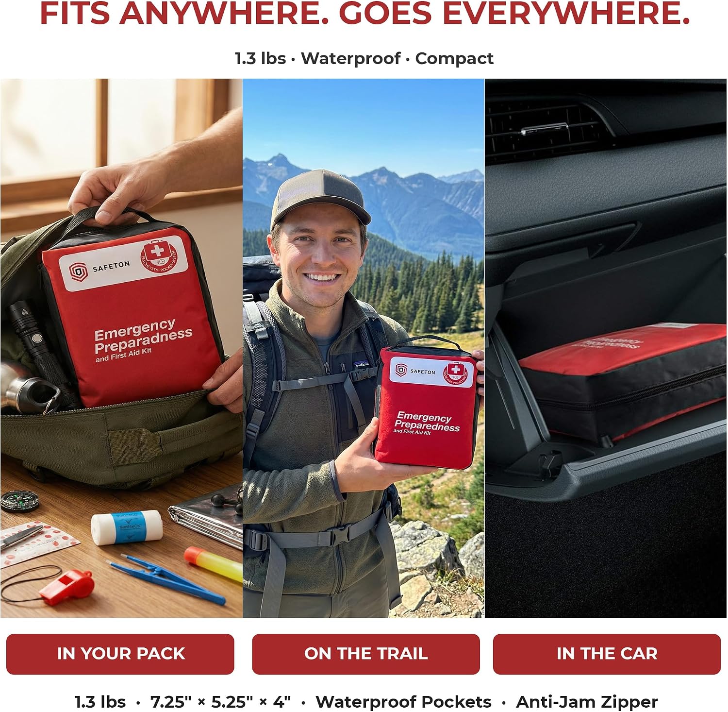 Safeton 180-Piece First Aid Kit, Portable Emergency Preparedness Medical Supply Bag for Home, Car, Travel, Camping, Hiking and Outdoor Activities