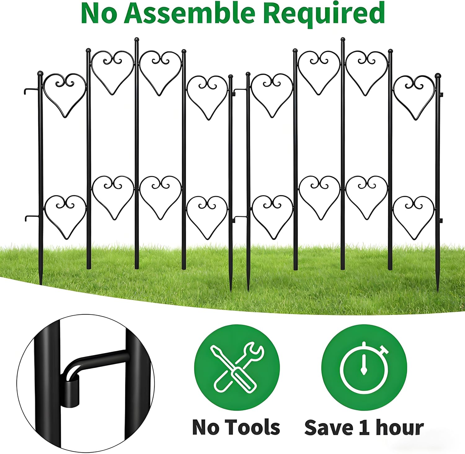 AMAGABELI GARDEN & HOME 5 Panels 32in(H)×10ft(L) Decorative Garden Fences and Borders for Dogs No Dig Rustproof Metal Fence Panels Garden Edging Border Animal Barrier Fencing for Flower Beds Black