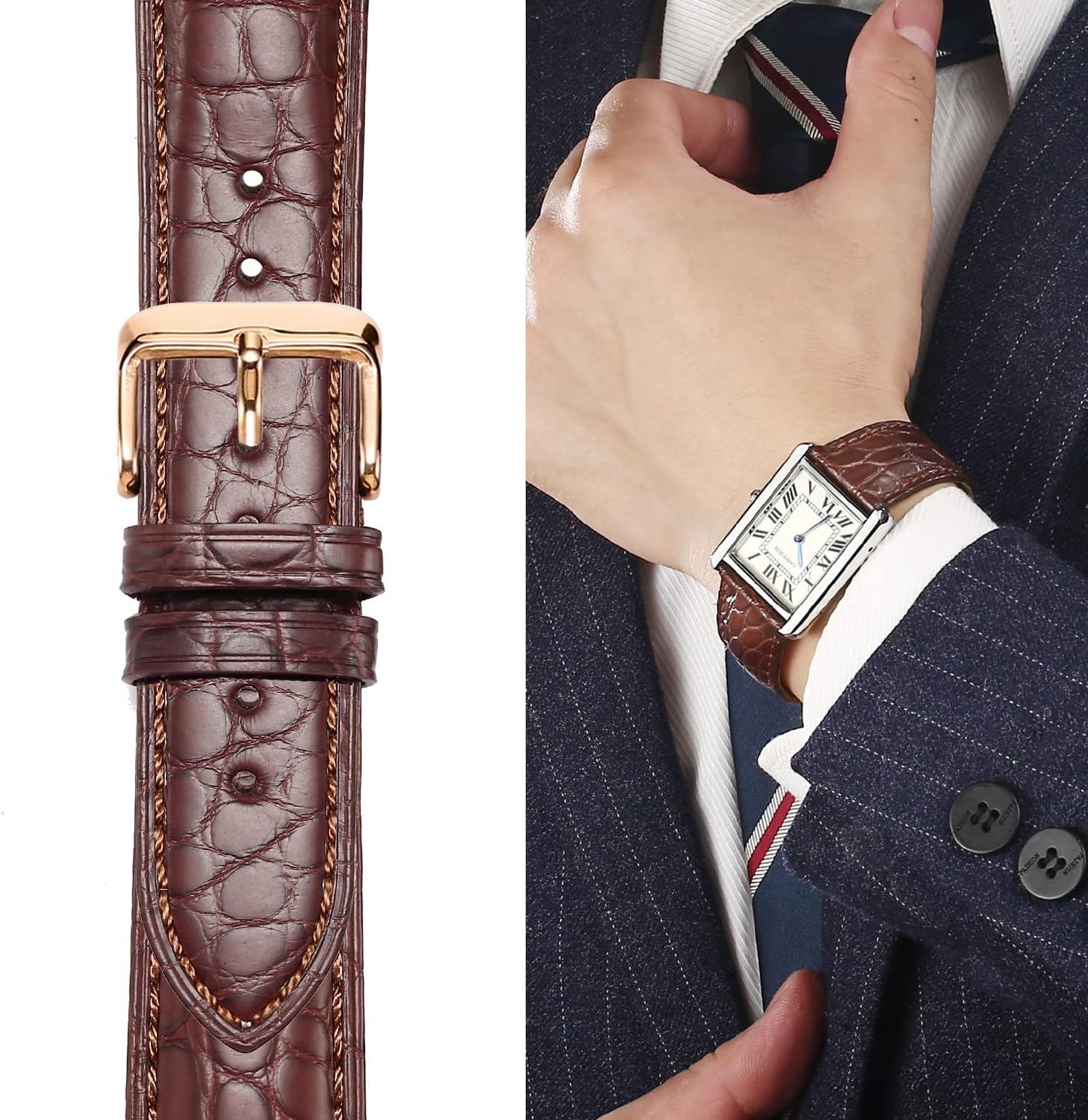 Moran Genuine Leather Watch Band 18mm 19mm 20mm 21mm 22mm 23mm 24mm Calf Grain Watch Strap for Men and Women 18mm Black-Silver Buckle