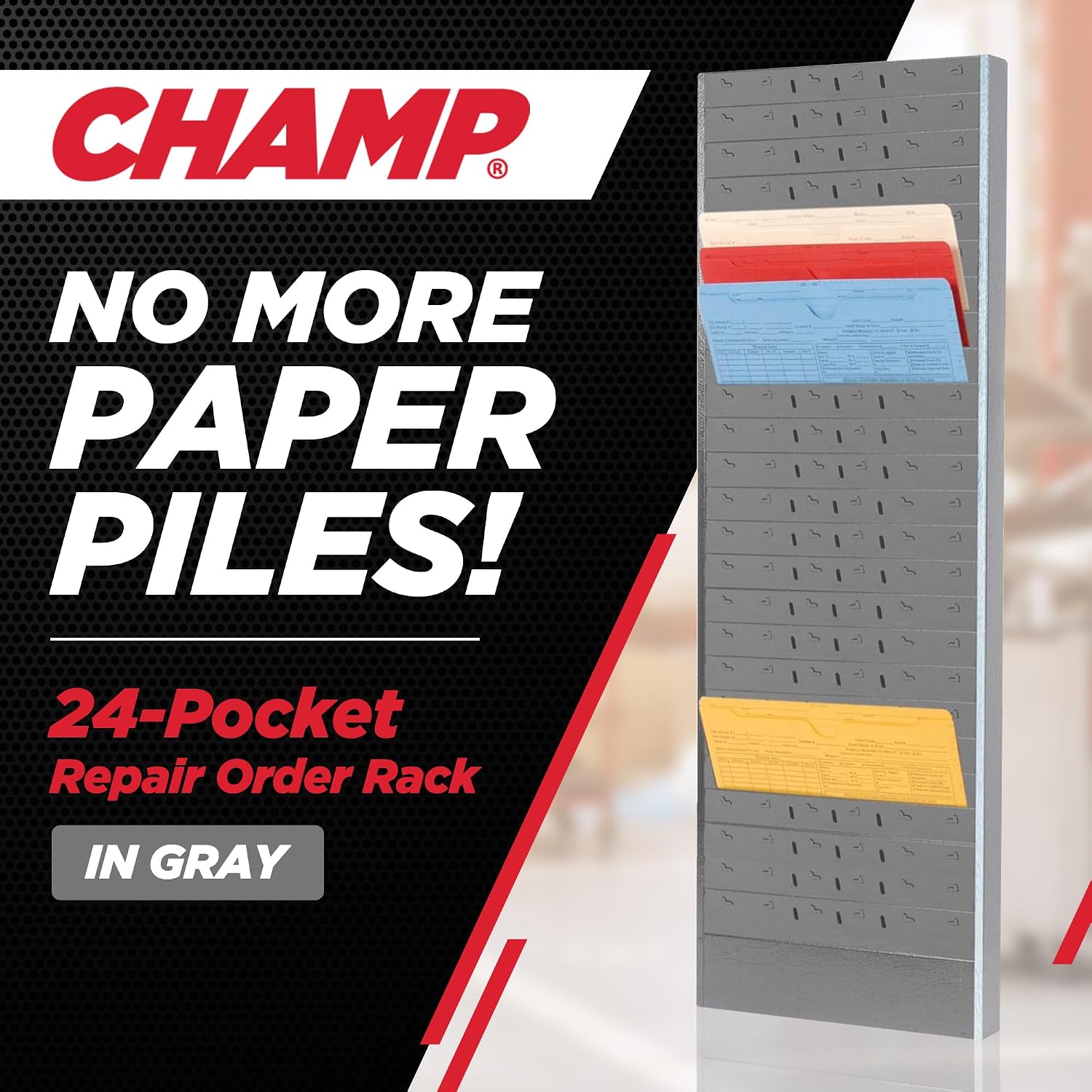 CHAMP Repair Order Rack, 18-Pocket Wall Mount Organizer, Gray