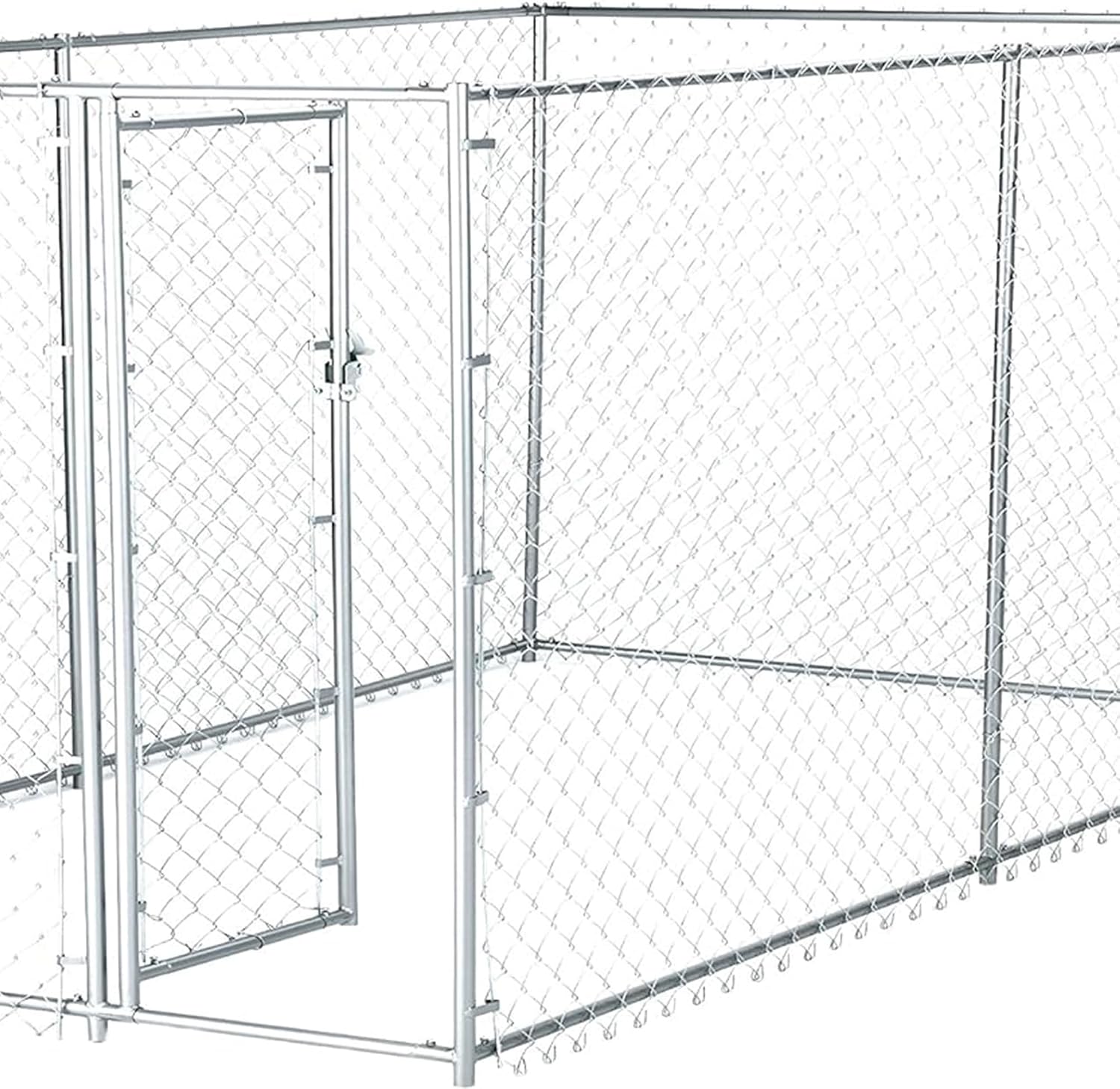 Lucky Dog 10' x 10' x 6' Heavy Duty Outdoor Welded Galvanized Steel Chain Link Dog Kennel Enclosure with 2 Configurations and Latching Door, Silver
