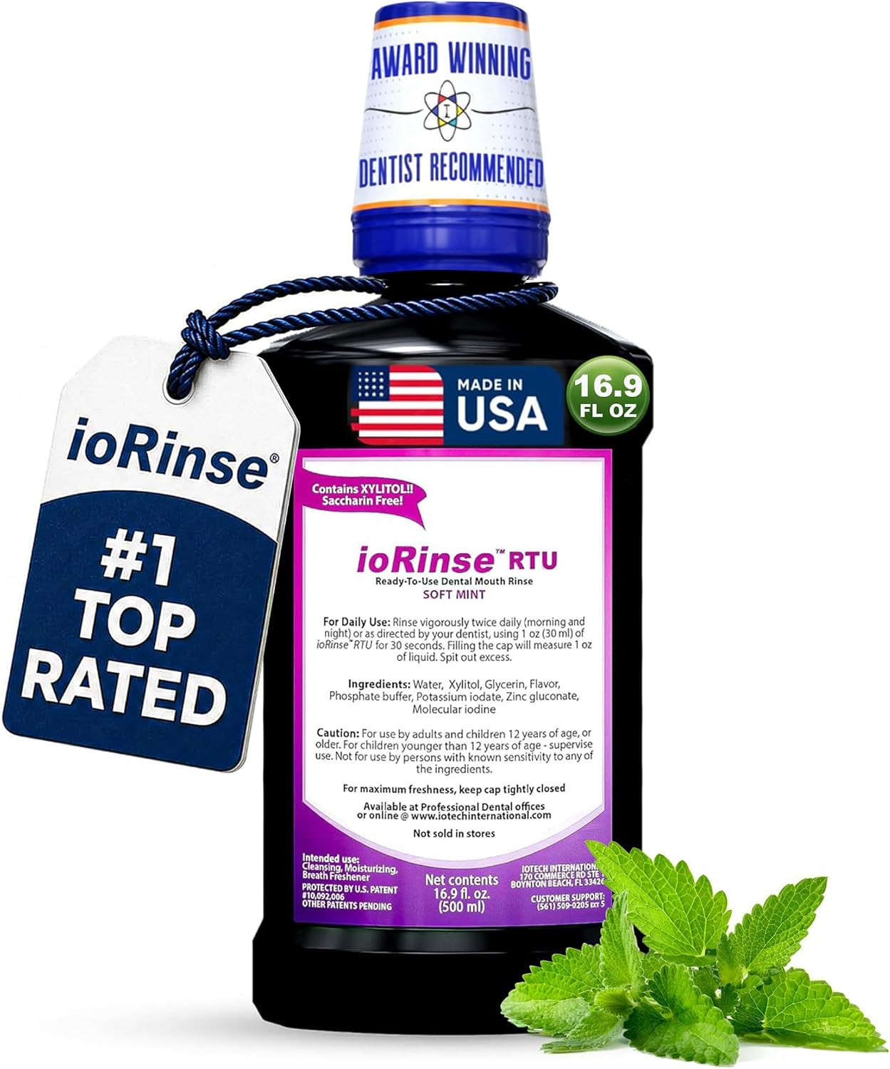 ioRinse RTU Halitosis Mouthwash, Molecular Iodine Oral Rinse, Soft Mint, 1L