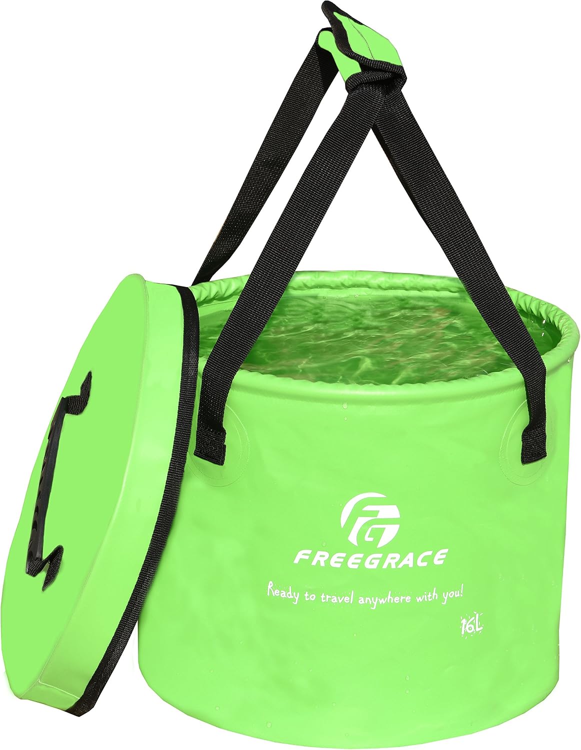 Freegrace Collapsible Bucket with Mesh Tool Pocket - 10L, 16L & 23L Portable Folding Water Container - Heavy Duty 500D Tarpaulin, BPA-Free Wash Basin for Camping, Fishing, RV, and Car Washing