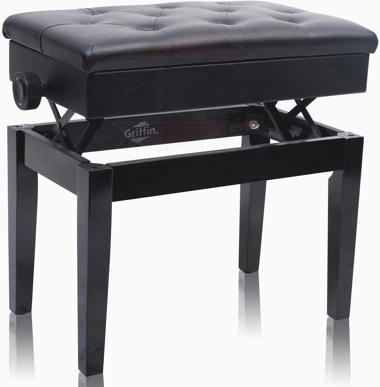 Griffin Adjustable Piano Bench (ErgonomicPRO-X Series) – Black Solid Wood Frame, PU Leather Cushion