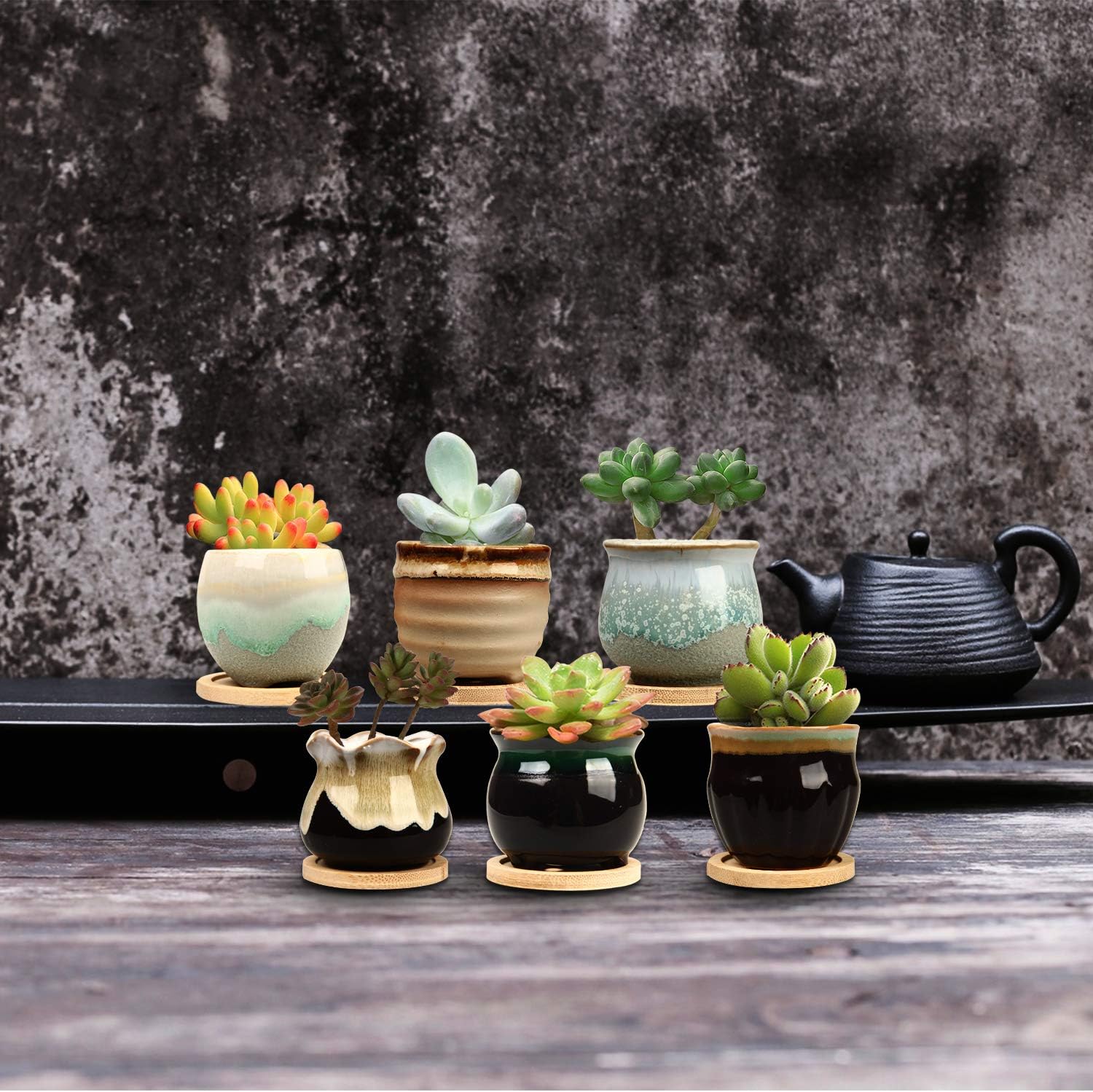 2.1 Inch Ceramic Small Succulent Pot,Plant Pots,Mini Flower Pots | Ceramic Succulent Pots with Drainage,Small Planter for Mini Plant Flowing Glaze Base Serial Set with Holes for Indoor,Outdoor
