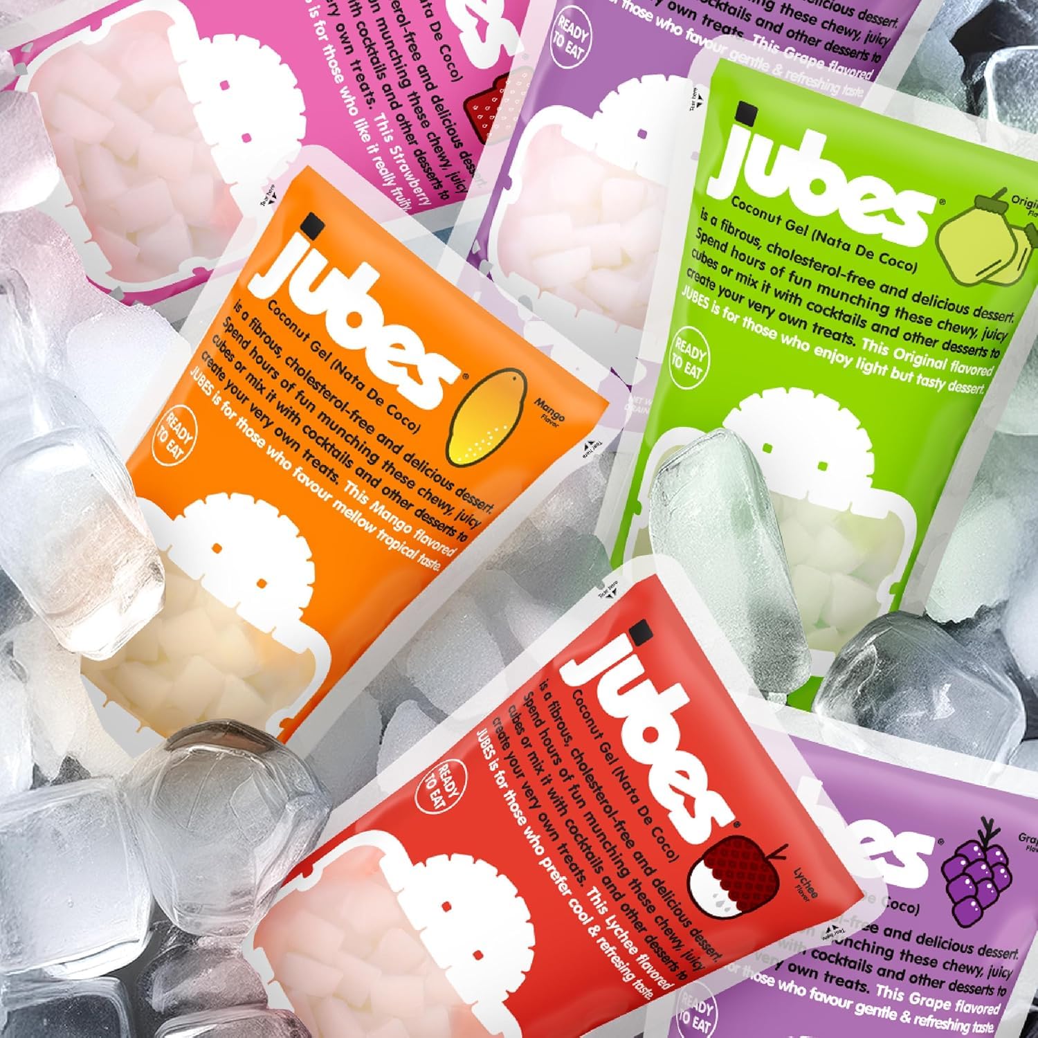 Jubes Pandan Nata De Coco Jelly Cubes (12.7 oz, Pack of 3) - Pandan Coconut Jelly Cubes for Sago - Coconut Gel in Syrup Toppings for Fruit Tea, Boba, Bubble Tea, Drinks, Desserts Yogurt, Ice Cream, Beverage