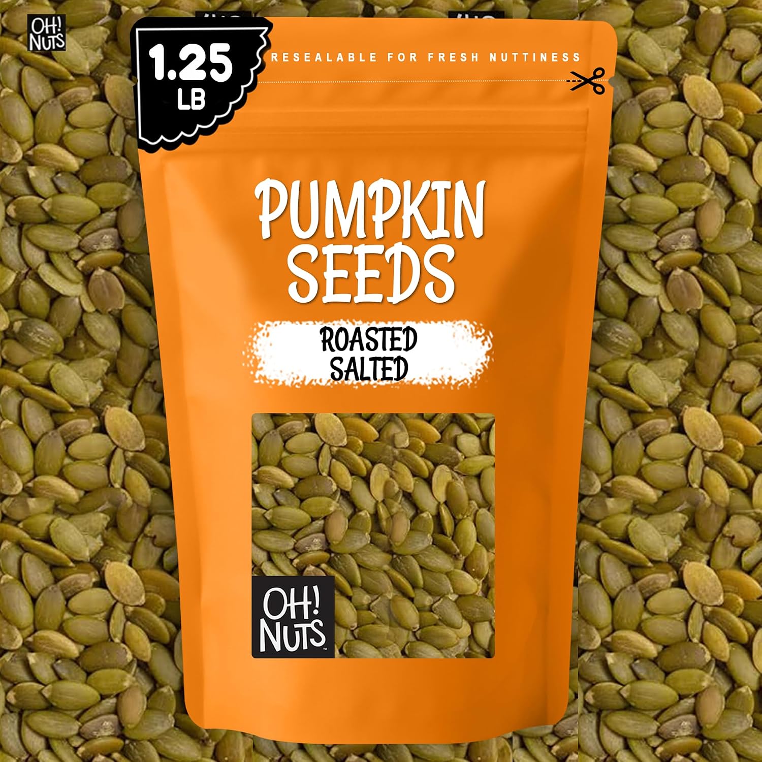 Oh! Nuts Roasted Pumpkin Seeds Salted Pepitas No Shell 2 Pound | Roasted salted pumpkin seeds no shell - Premium pepitas packed in NY - Resealable zip bag for freshness