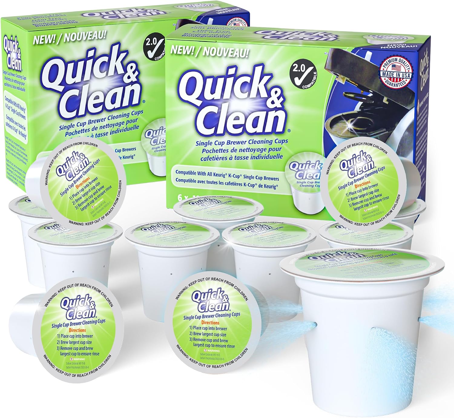Quick & Clean [6-Pack] Keurig Cleaning Pods - K Cup Cleaner Pod For Keurig - 2.0 Coffee Machine Compatible, Removes Stains, Non-Toxic and Eco-Friendly