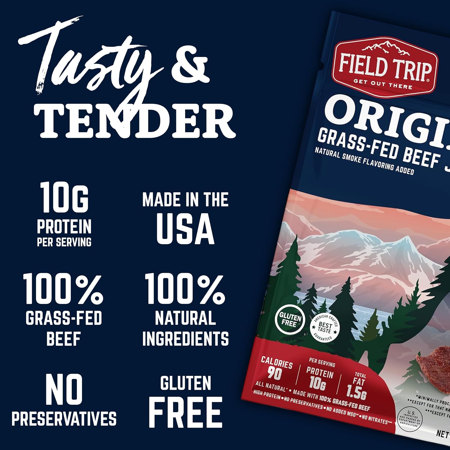 Field Trip Beef Jerky, Original, 1 Oz Bag, 12 Bags/carton | Grass Fed Beef Jerky, Healthy Gluten Free Snacks, All Natural, Paleo-Friendly Beef Jerky, High Protein, Low Carb, No Nitrates