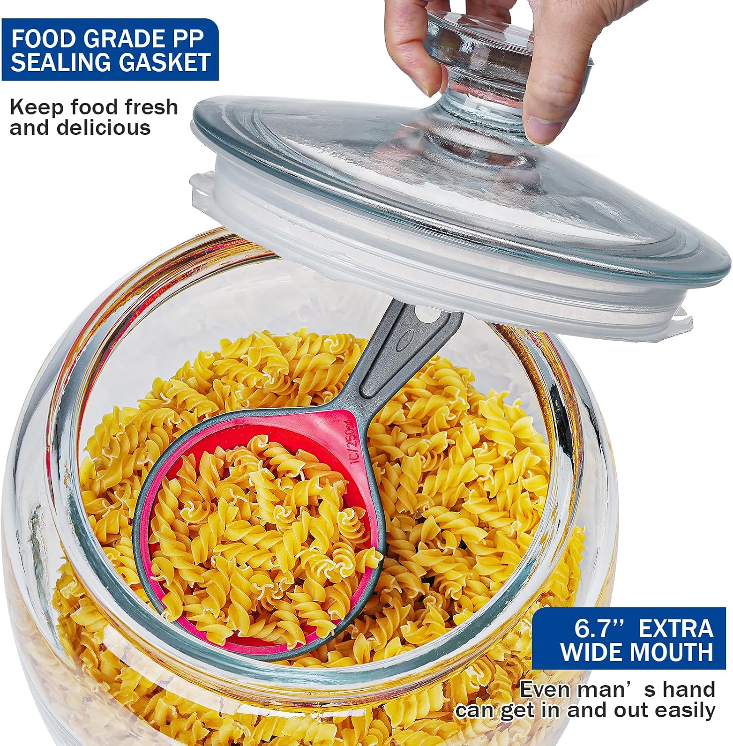 Daitouge 2.5 Gallon Glass Jars with Lids, Wide Opening Large Jar, 1 Pack