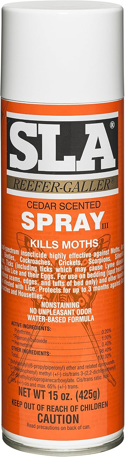 Reefer Galler SLA Cedar Scented Spray - 15 oz - Pack of 3 | Kills on Contact: Moths, Bedbugs, Ants, Lice, Beetles, Cockroaches, Crickets, Scorpions