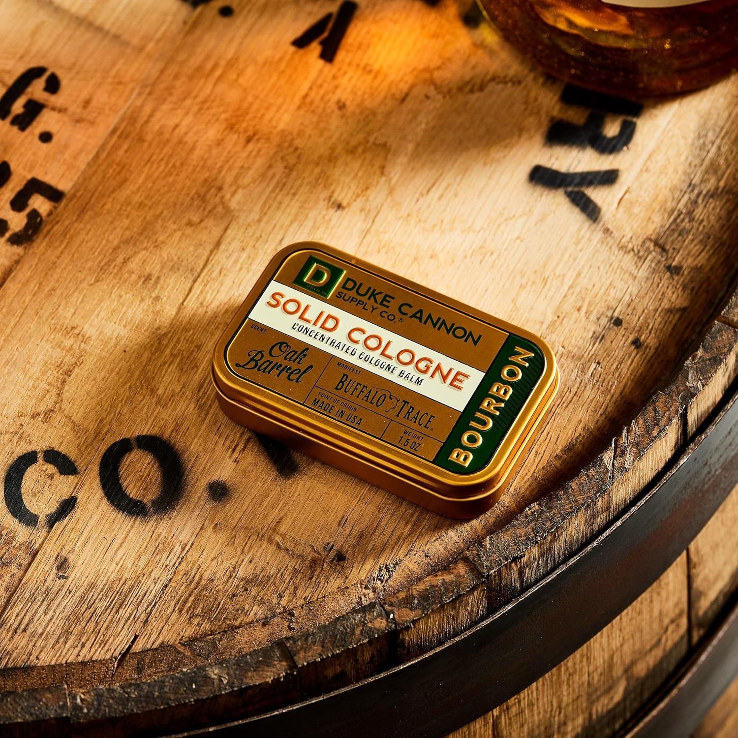 Duke Cannon Solid Cologne for Men, Bourbon Scent, Concentrated Balm, 1.5 oz | Woodsy charred oak barrel aroma inspired by classic bourbon craftsmanship