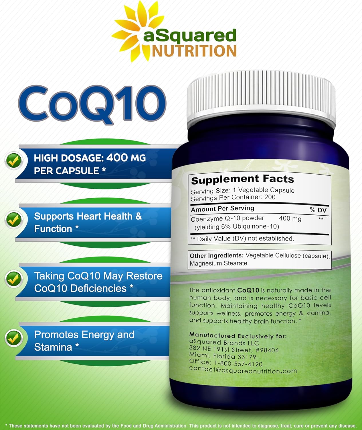 CoQ10 400mg - 200 Capsules - Co Q 10 Supplement - Coenzyme Q10 Pills - CQ10 | Max Strength CoQ 10 - High Absorption Ubiquinone Powder - CO Q-10 Enzyme Vitamin Alternative to Softgels & Gummies