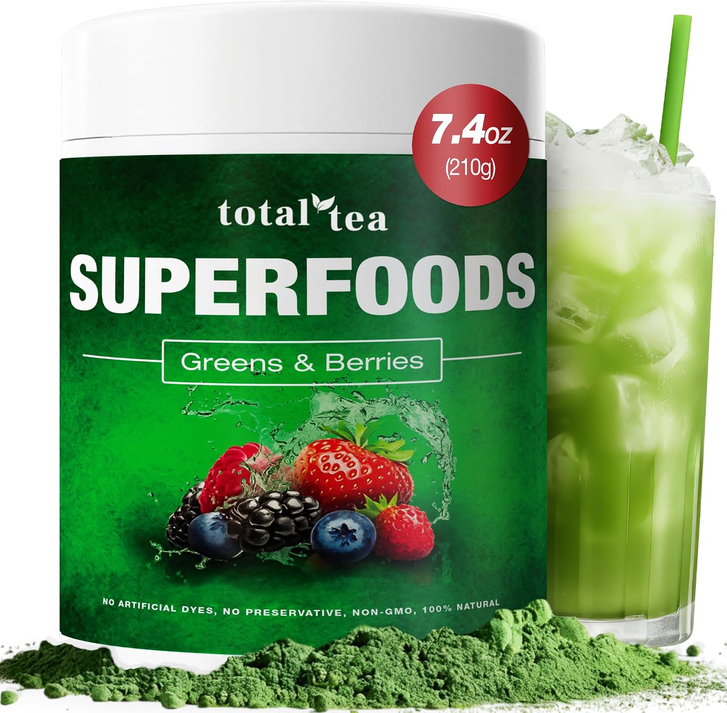 Total Tea Green Powder for Energy & Digestive Health with Turmeric, Amla Powder & Vitamin C - 30 Servings