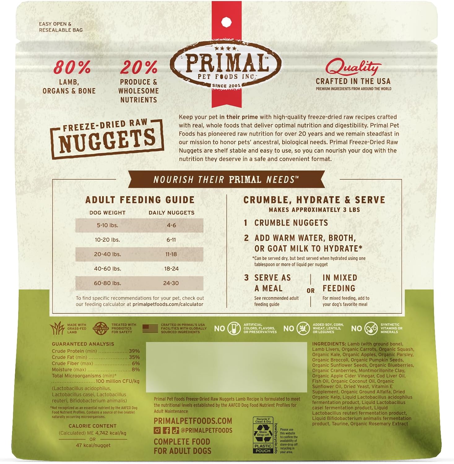 Primal Freeze Dried Raw Dog Food Nuggets, Beef, 14 oz | Complete & Balanced Nutrition, Meal, Topper or Treat, Grain-Free, High Protein, No Synthetic Vitamins & Minerals