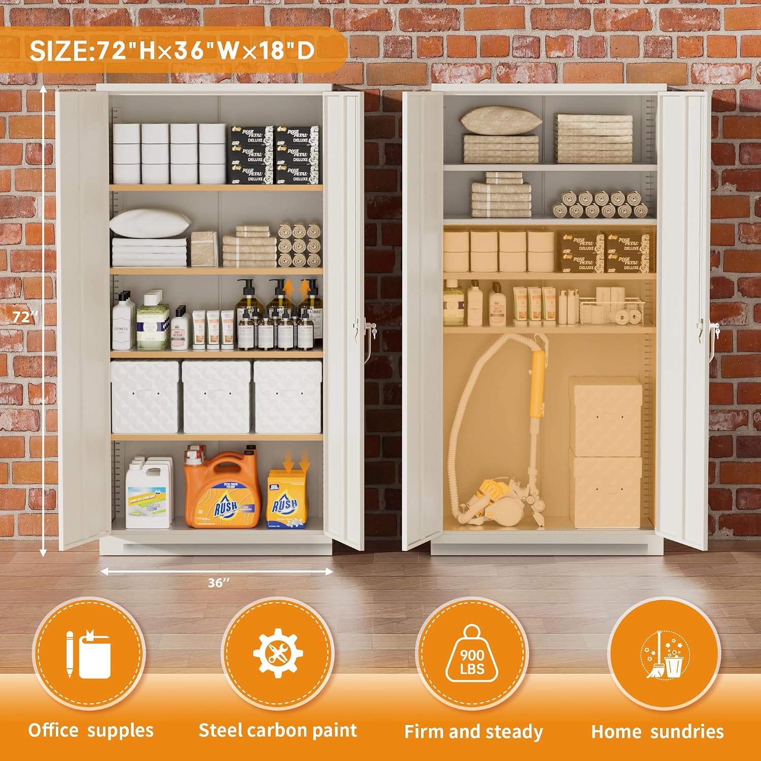 Greenvelly Steel SnapIt Storage Cabinet, 72" Locking Metal Garage Storage Cabinet with 4 Adjustable Shelves, 2 Doors and Lock for File, Office, Garage