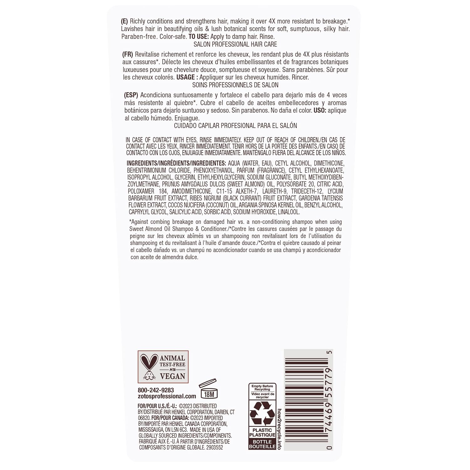 Bain de Terre Sweet Almond Oil Long & Healthy Conditioner, Strength & Protection for Weak, Damaged Hair, with Argan & Monoi Oils, Paraben-Free, Color-Safe, Vegan