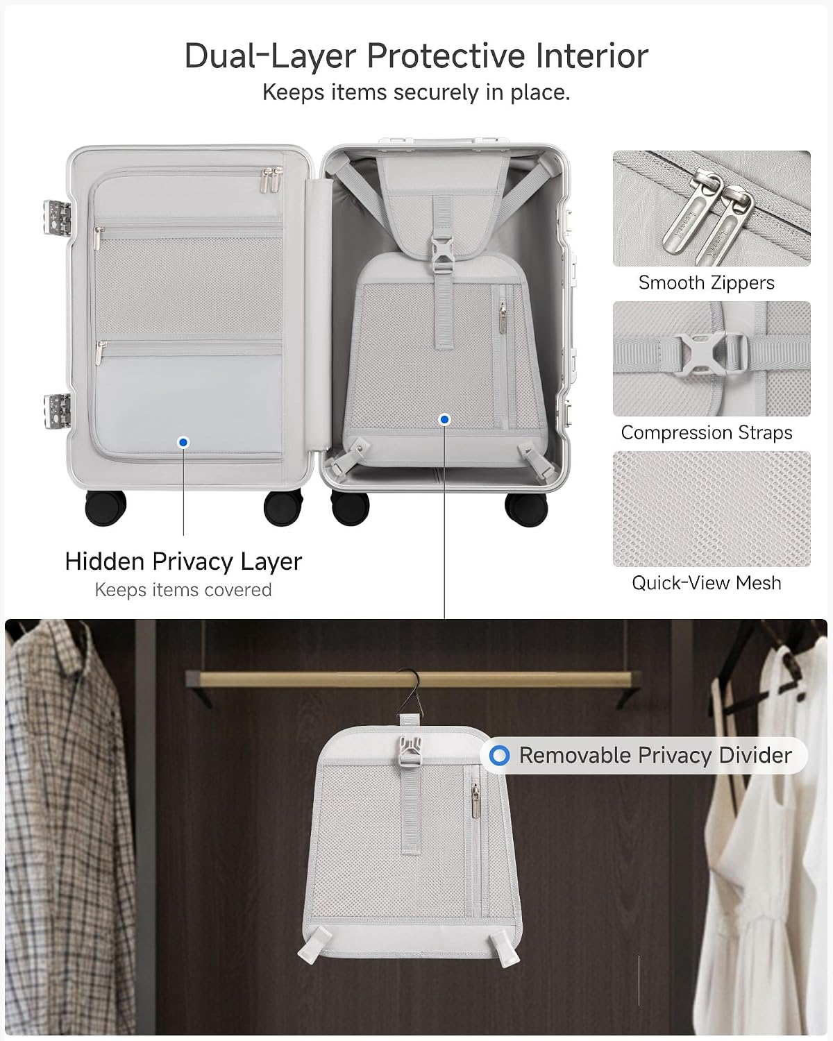 LUGGEX Zipperless Checked Suitcase, Aluminum Frame, Charcoal Metallic, 28" | Checked Luggage, 100% PC Hard Shell, 8010S Aluminum Frame, 8 Spinner Wheels, TSA Lock, Hard Shell, ZX-Core