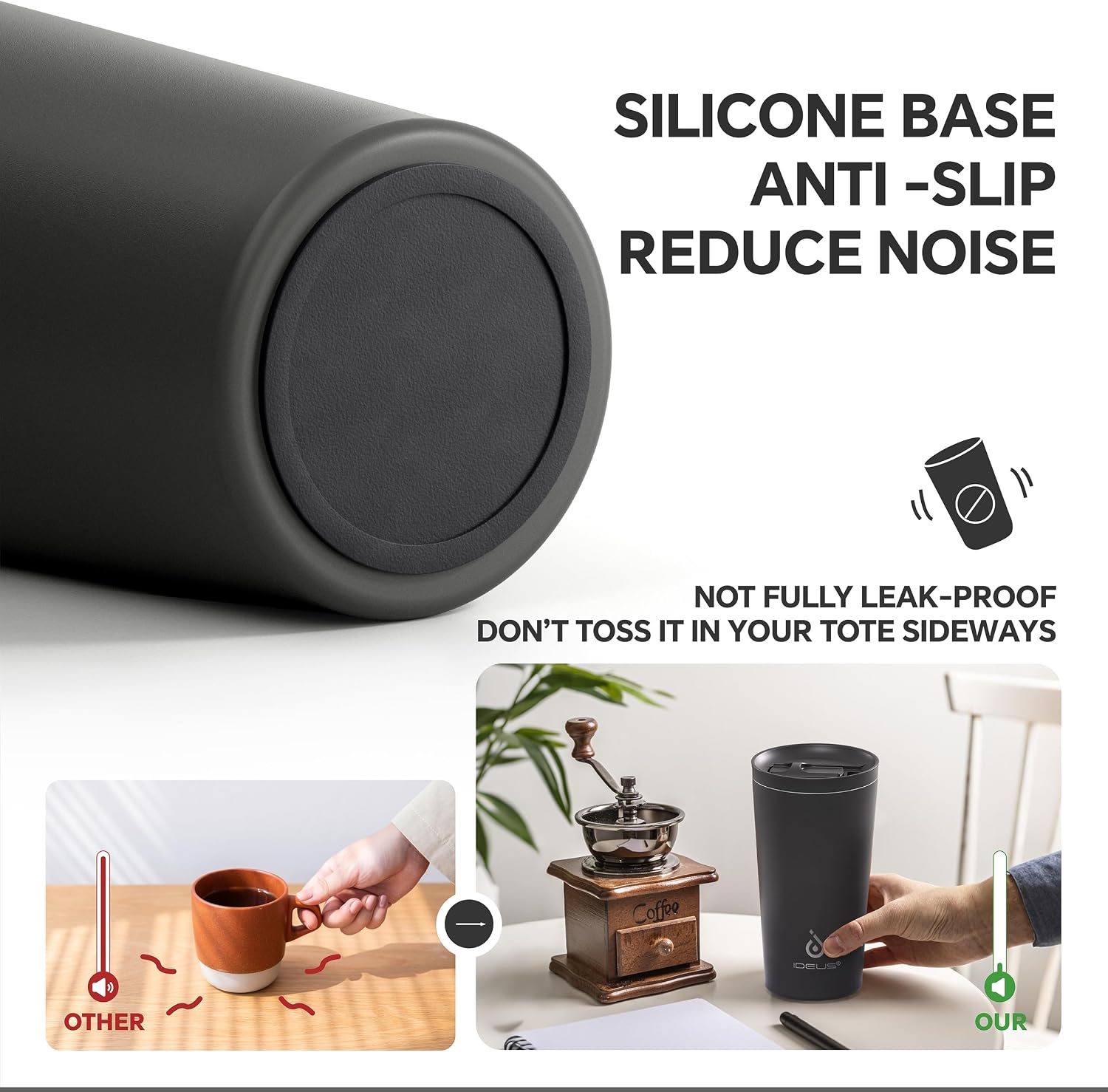 Ideus 20 oz Tumbler, Travel Coffee Mug with Splash Proof Sliding Lid, Double Wall Stainless Steel Vacuum Insulated Coffee Mug for Home and Office