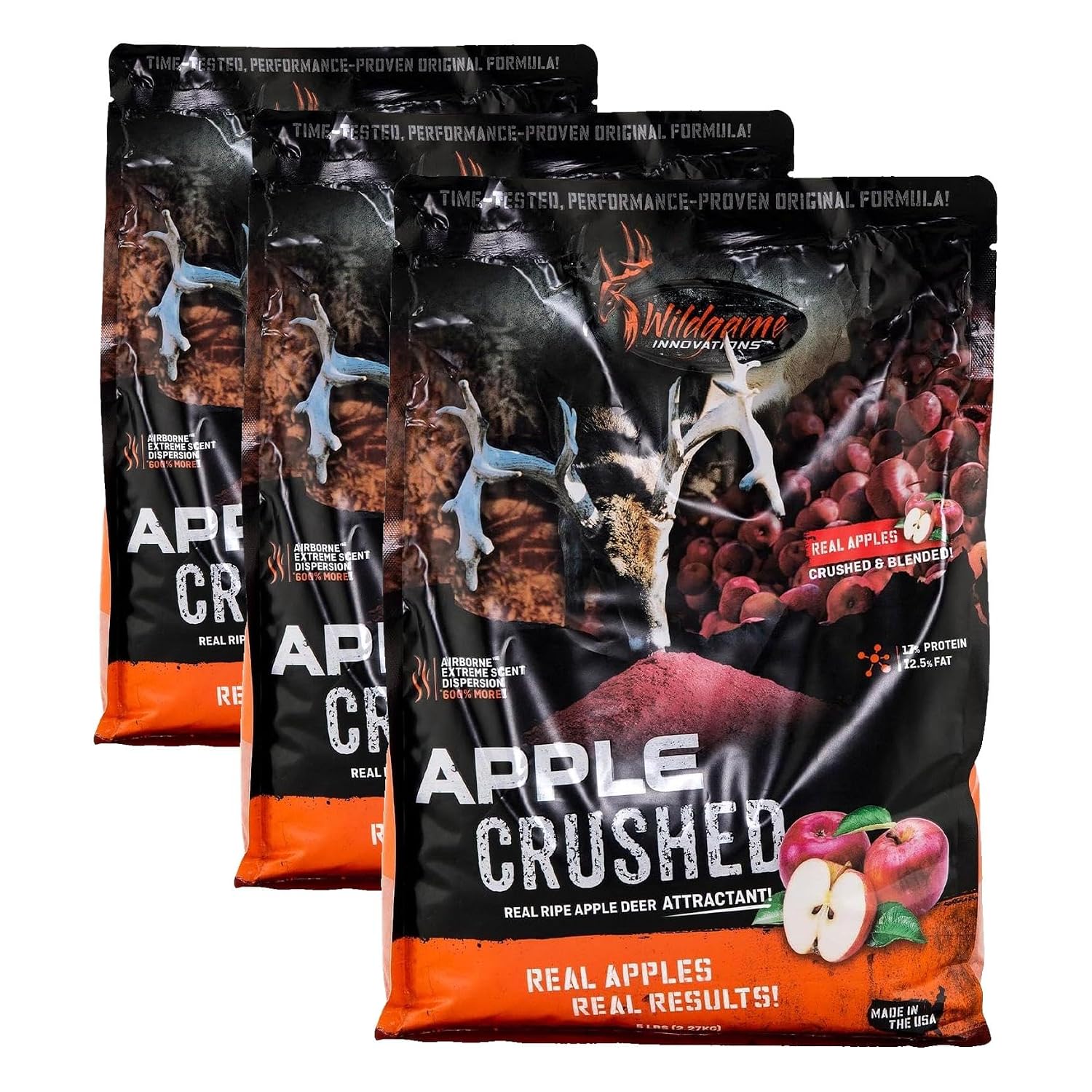 WILDGAME INNOVATIONS Apple Crushed 5lb Deer Attractant | Powerful Long-Lasting Nutrient-Filled Sweet Ripe Apple Deer Feed for Hunting & Game Tracking