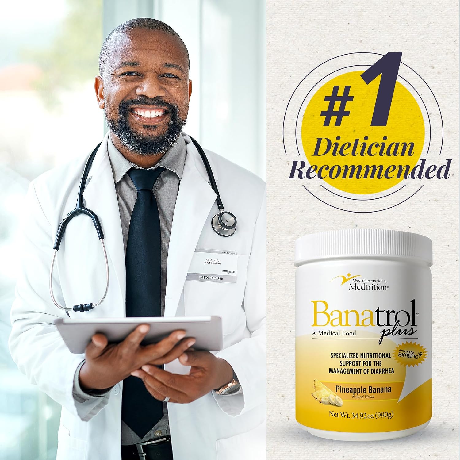 Medtrition Banatrol® Natural Anti-Diarrheal with Prebiotics, Relief from Chronic Diarrhea, IBS, Recurring Diarrhea, Clinically Supported Medical Food, Non-Constipating, 75 Servings (Pineapple)