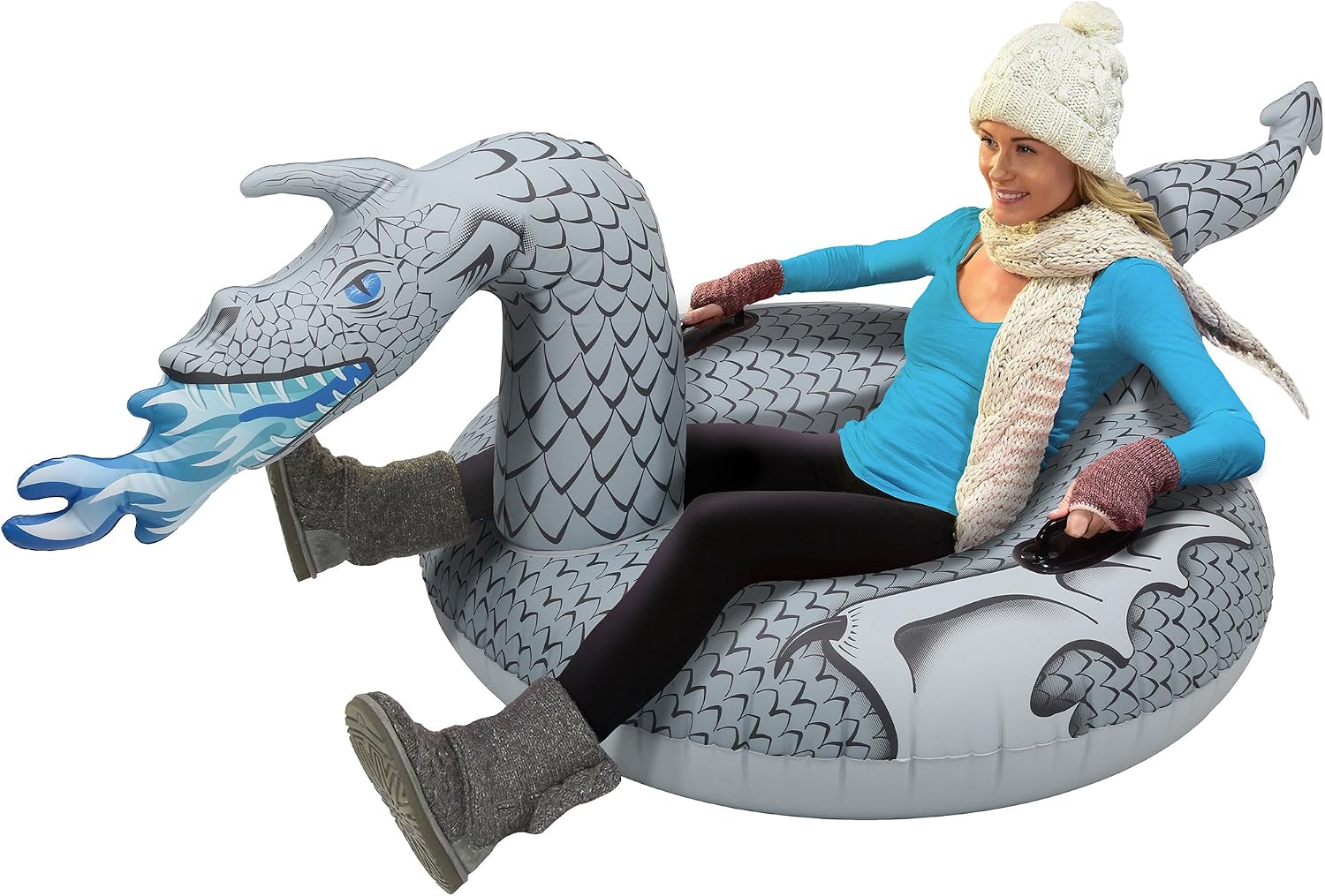 GoFloats Winter Snow Tubes - Choose from Unicorn, Disney's Frozen, Ice Dragon, Polar Bear, Penguin, Flamingo - Inflatable Sled for Kids and Adults