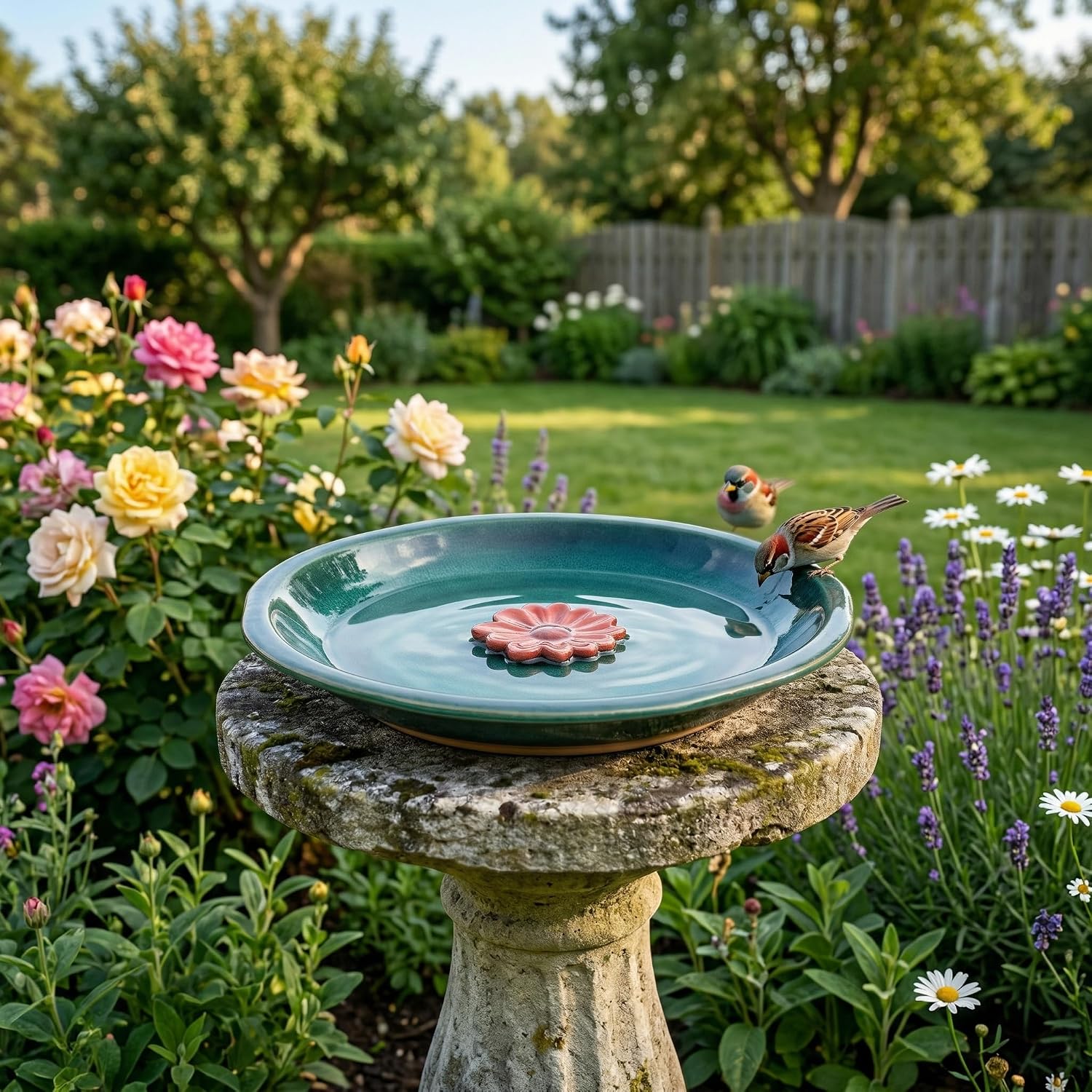 Topadorn 2" Depth Ceramic Birdbath & Birdfeeder for Small Birds Outdoors