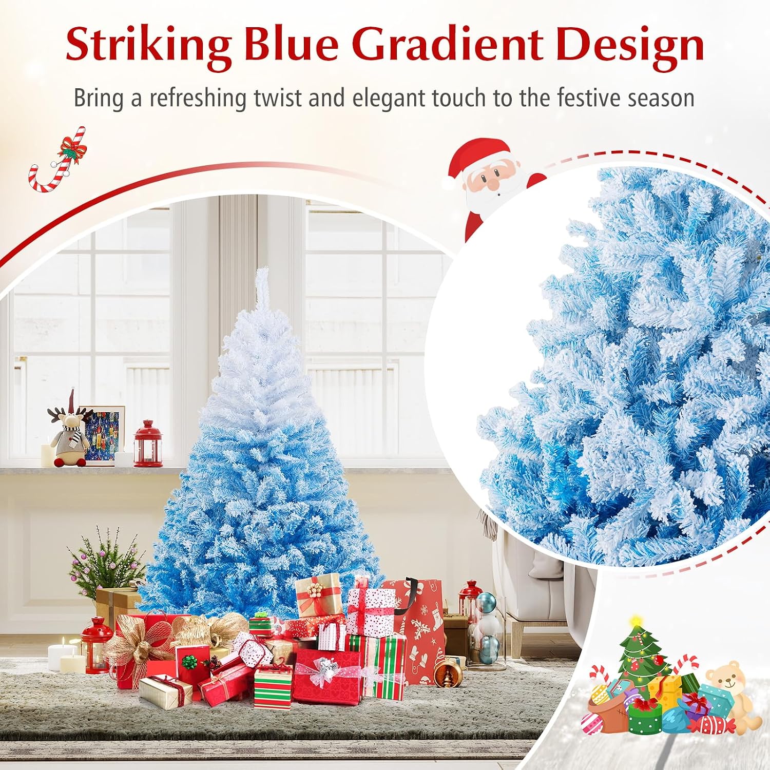 Goplus 7.5ft Pre-Lit Artificial Christmas Tree, Premium PVC Snow Flocked Hinged Pine Tree with Metal Stand and LED Lights