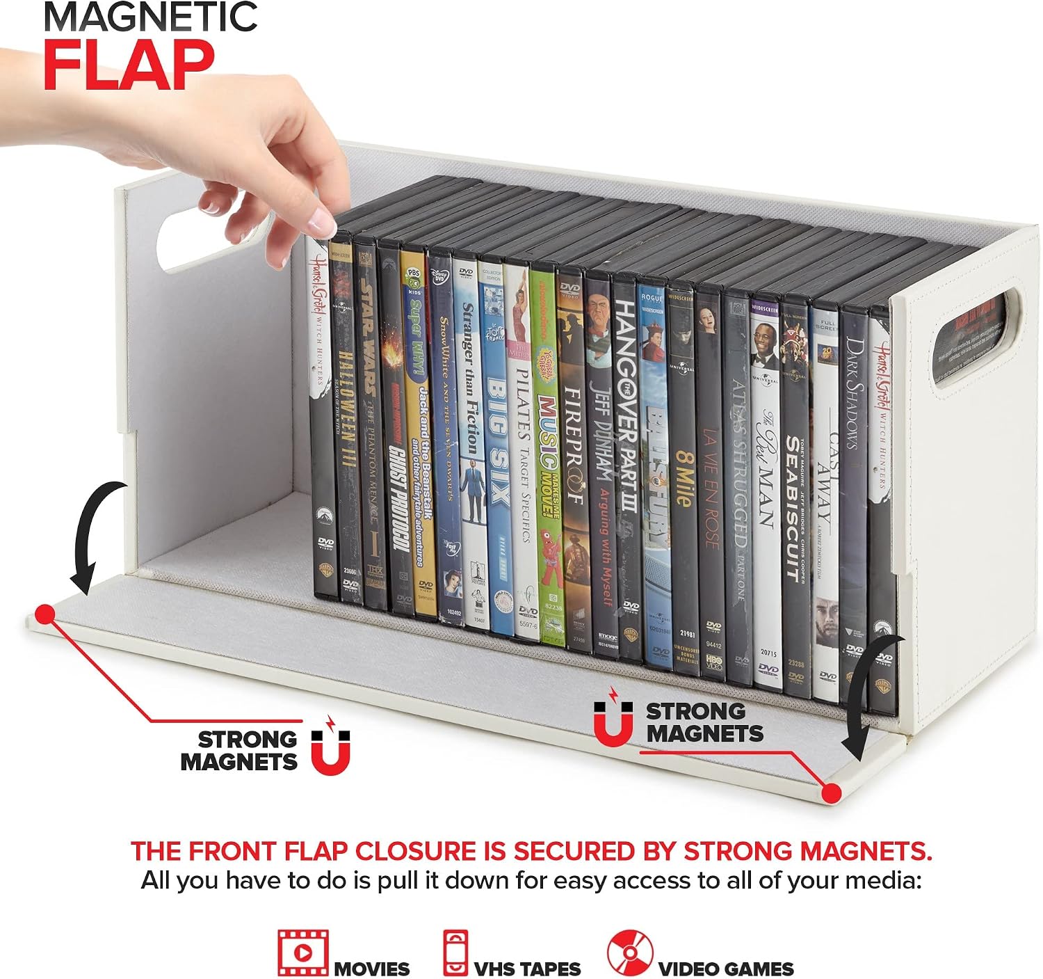 Stock Your Home DVD Storage Box, Movie Shelf Organizer for Blu-Ray, Video Game Cases, CDs, VHS Tape Display Stand, Disc Holder Can Store Up to 28 DVDs, Faux Leather (Espresso)