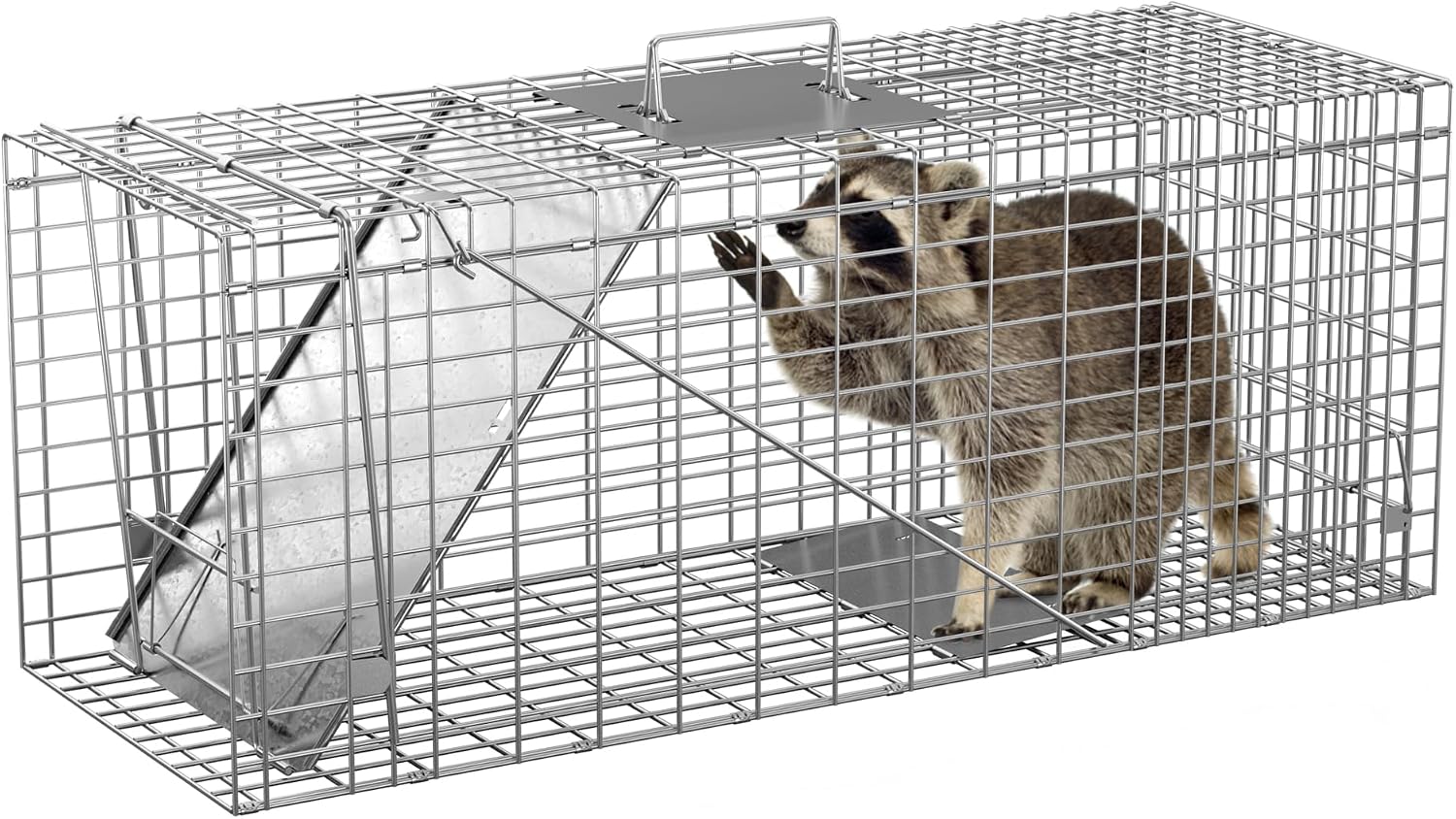 24" x 7.5" x 8" Small Live Animal Trap Steel Cage Catch and Release One Door Humane Rodent Cage Trap for Little Rabbits/Stray Cats/Squirrel/Skunk/Mink/Opossum Outdoor Animals