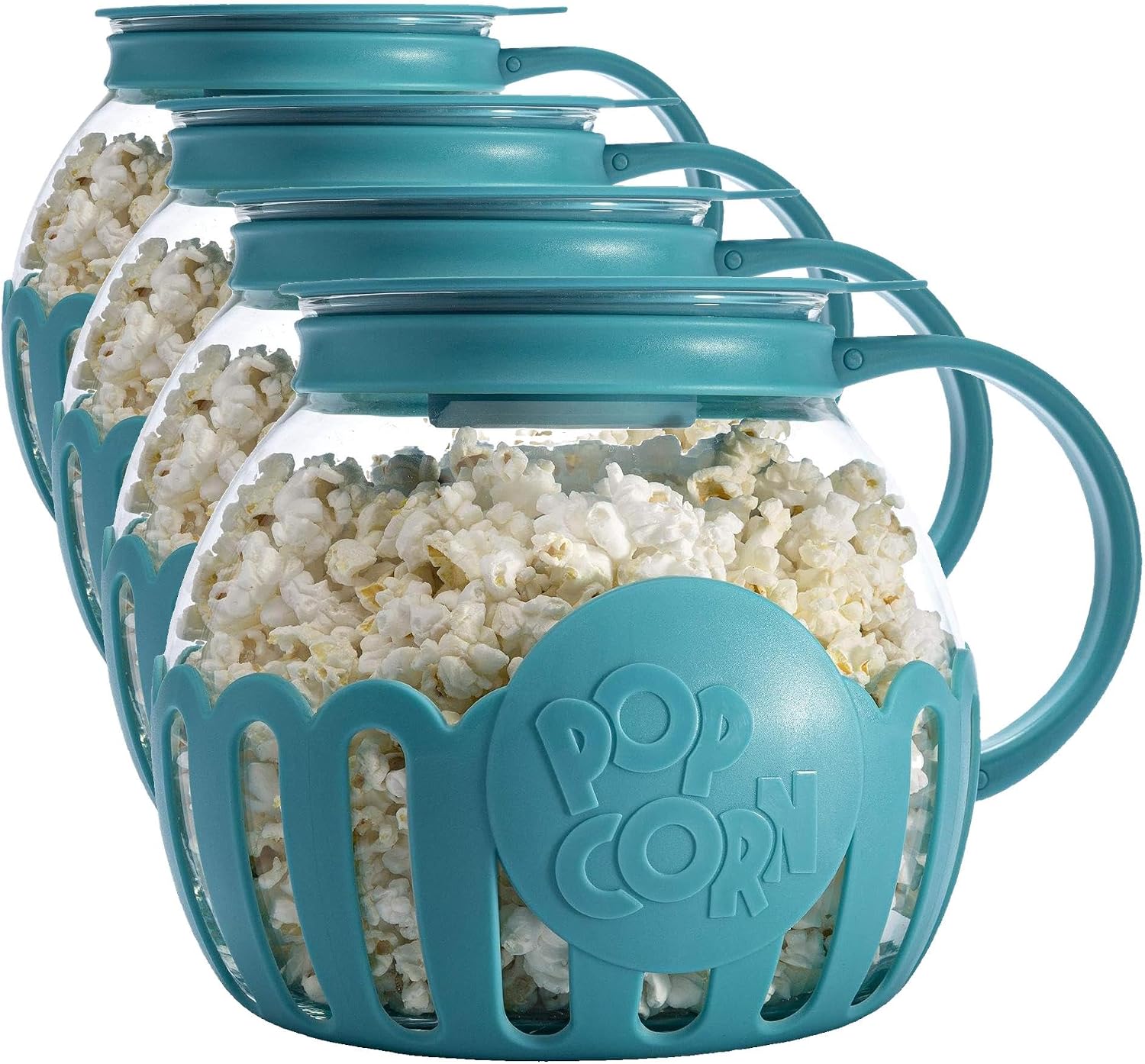 Ecolution Patented Micro-Pop Microwave Popcorn Popper with Temperature Safe Glass, 3-in-1 Lid Measures Kernels and Melts Butter, Made Without BPA, Dishwasher Safe, 3-Quart, Red
