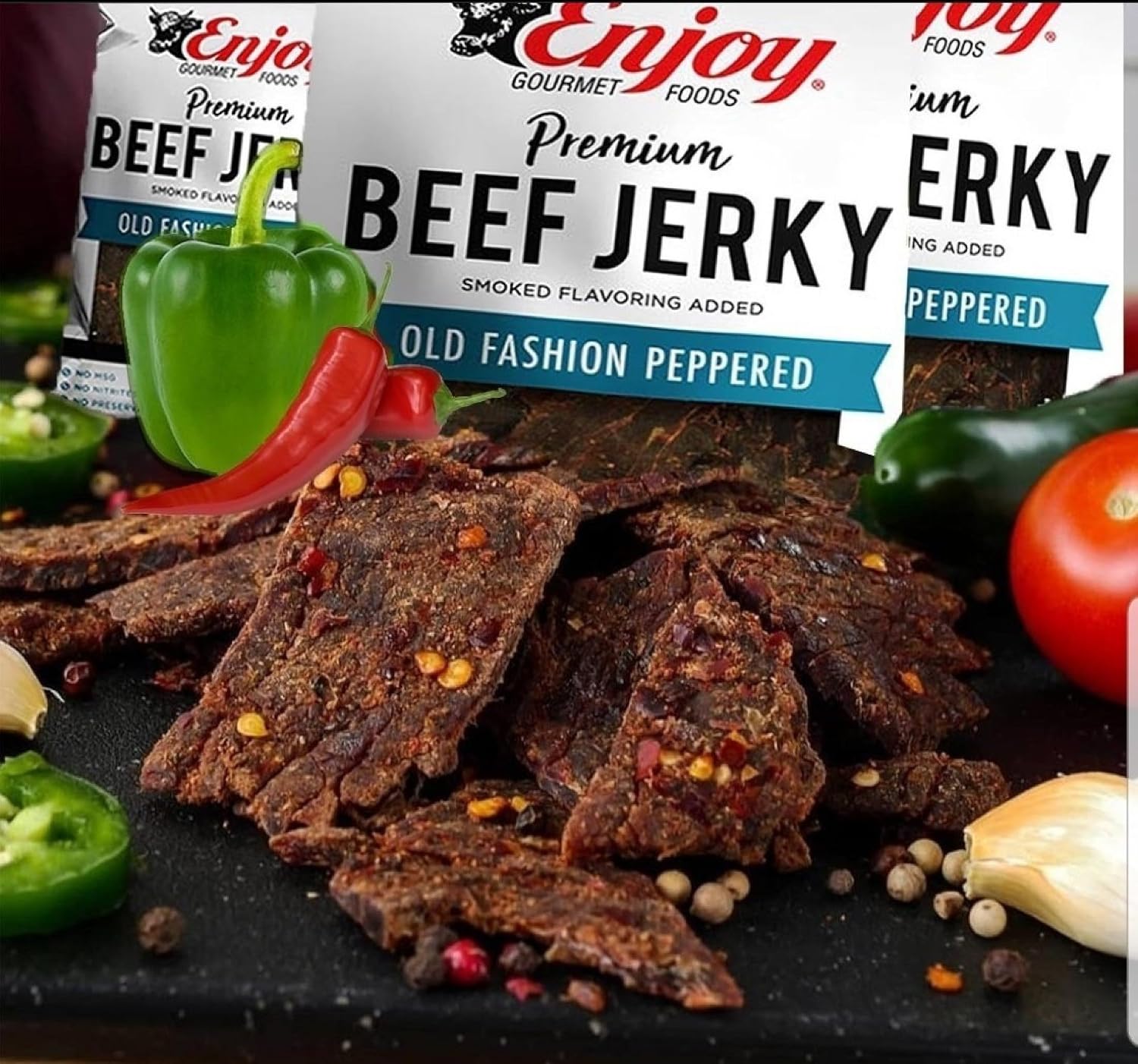 Enjoy Peppered Beef Jerky 8 oz (Pack of 1) | High Protein | No Nitrites