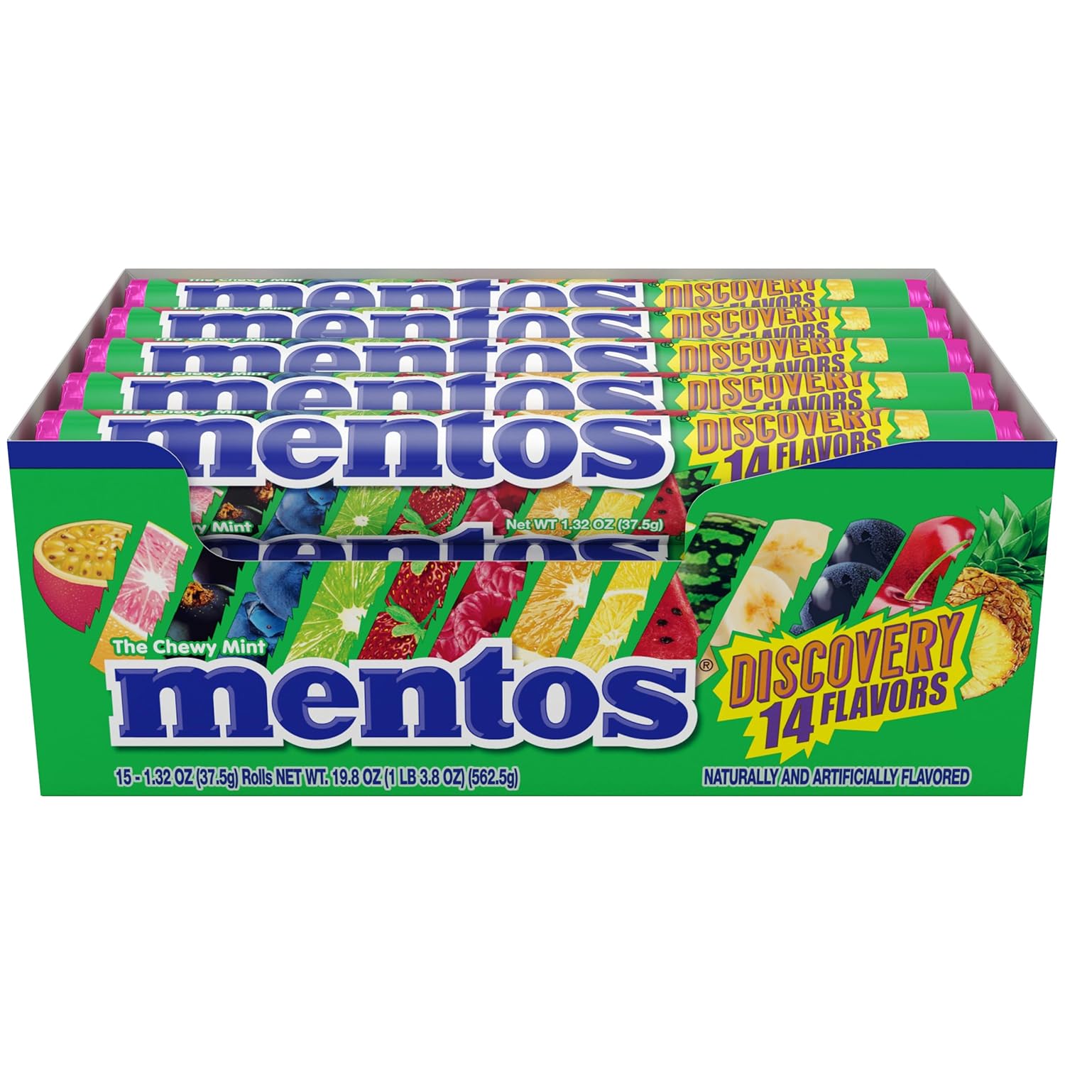 Mentos Chewy Mint Candy Roll, Cinnamon, 14 Pieces Per Roll, 15 Count Pack