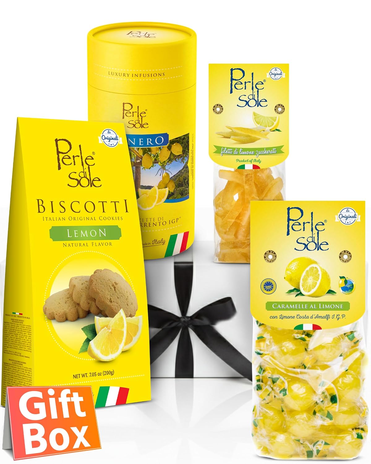 Perle di Sole Italian Lemon Drops Hard Candy Individually Wrapped (7.05 oz) Made with Essential Oils of Amalfi Coast P.G.I. Lemon - Italian Imported Gifts From Italy