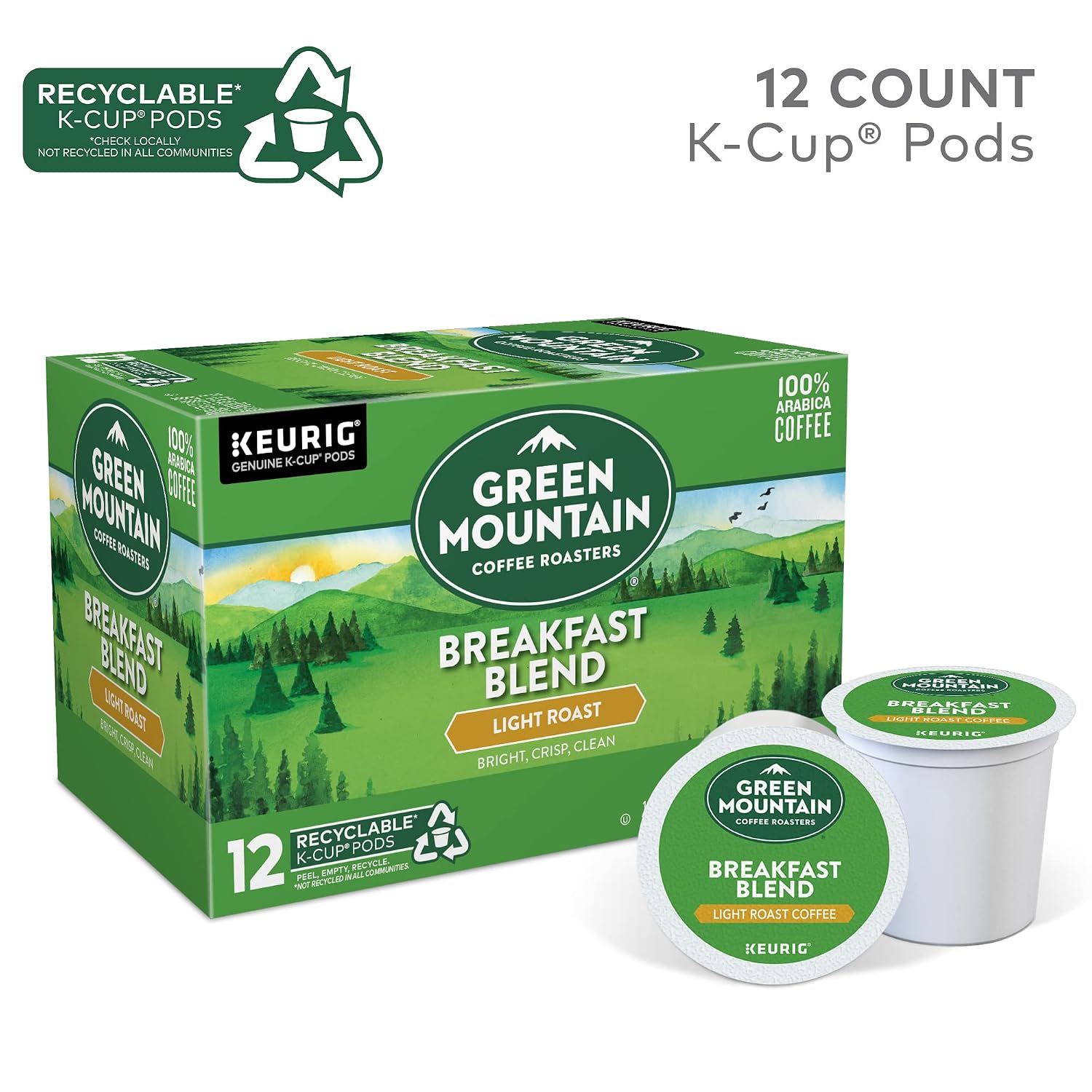 Green Mountain Coffee Roasters Breakfast Blend Single-Serve Keurig K-Cup Pods, Light Roast Coffee, 96 Count